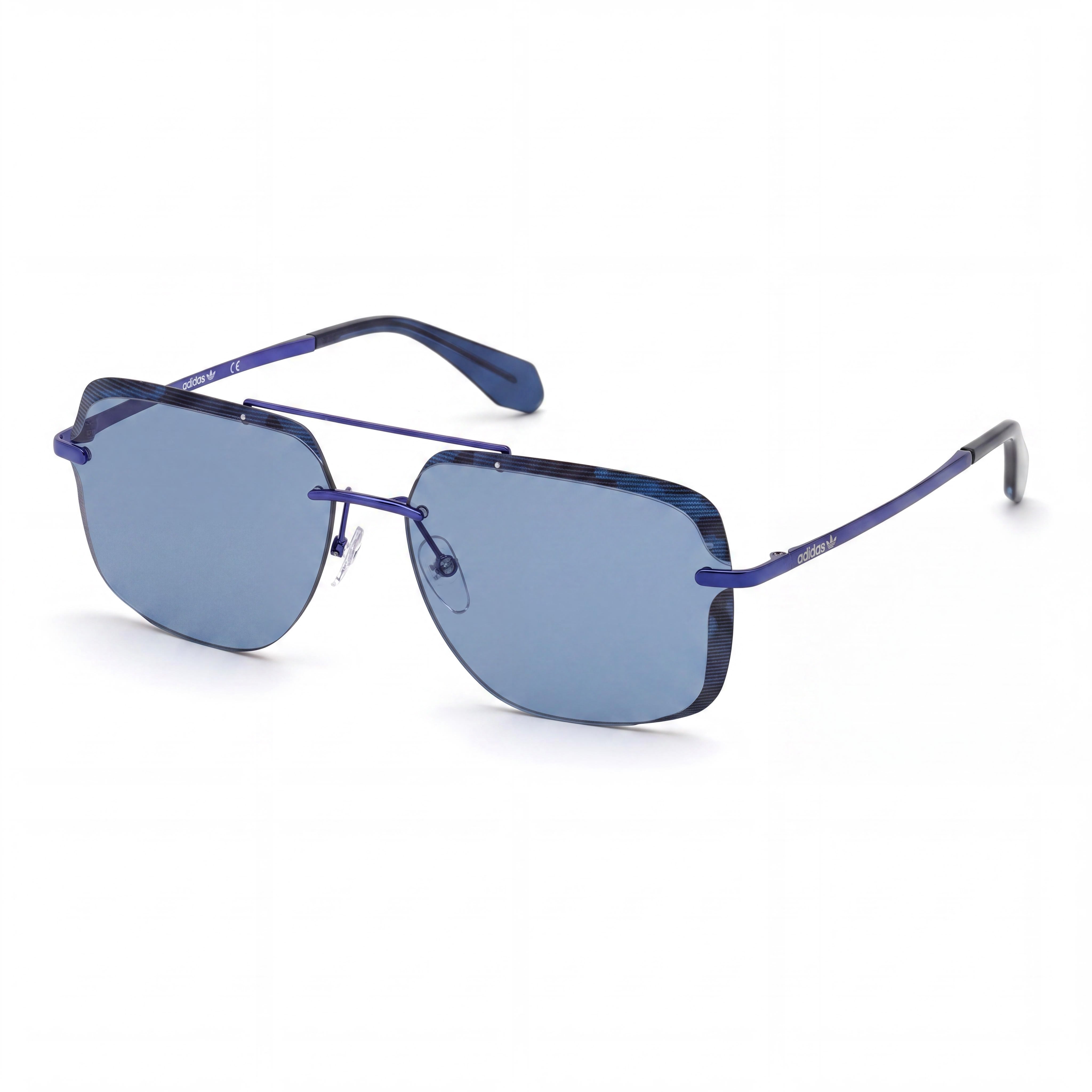 adidas Originals Casual Men's Pilot Semi Rimless Metal Shiny Blue Frame Blue Lens Sunglasses 62mm, Photo 1