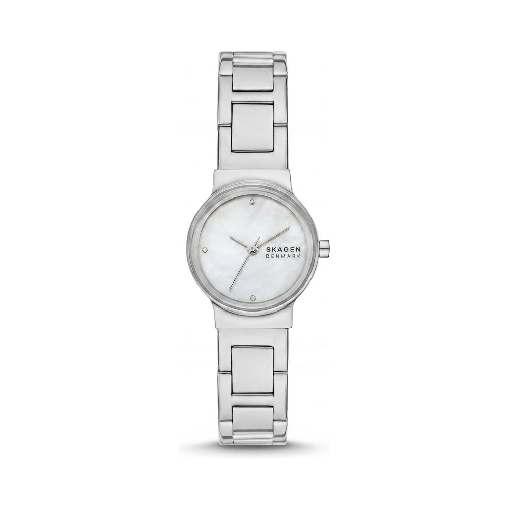 Reloj Skagen Freja Lille para mujer, de acero inoxidable plateado, con esfera de nácar blanco y resistente a los arañazos, de 26 mm