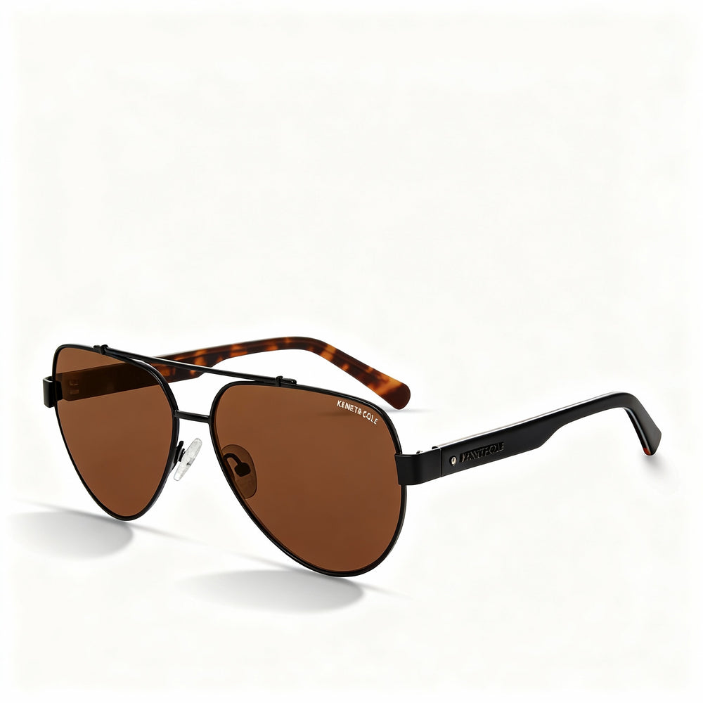 Kenneth Cole New York Kc6001e Women's Non-Polarized Sunglasses, Shiny Black Brown Metal, Brown Lens, 60mm