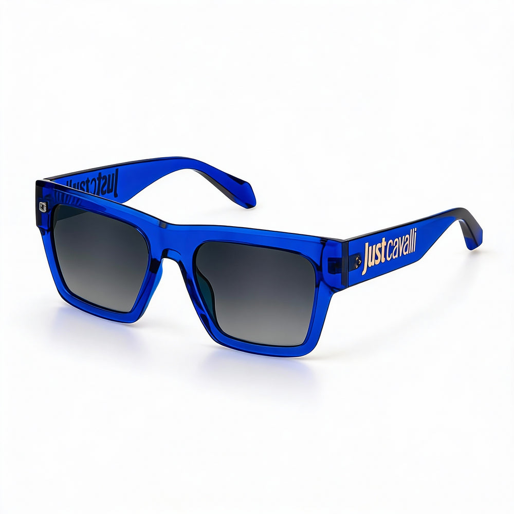Just Cavalli Casual Injected Sunglasses for Men Transparent Blue Frame Smoke Gradient Lenses 54mm