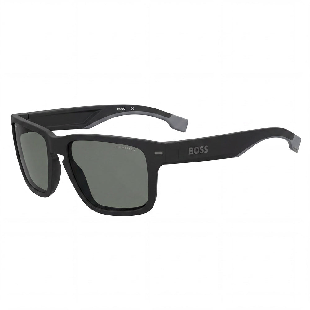 Gafas de sol clásicas Hugo Boss para mujer con montura de acetato gris negro mate y lentes gris negro, ancho de lente de 57 mm