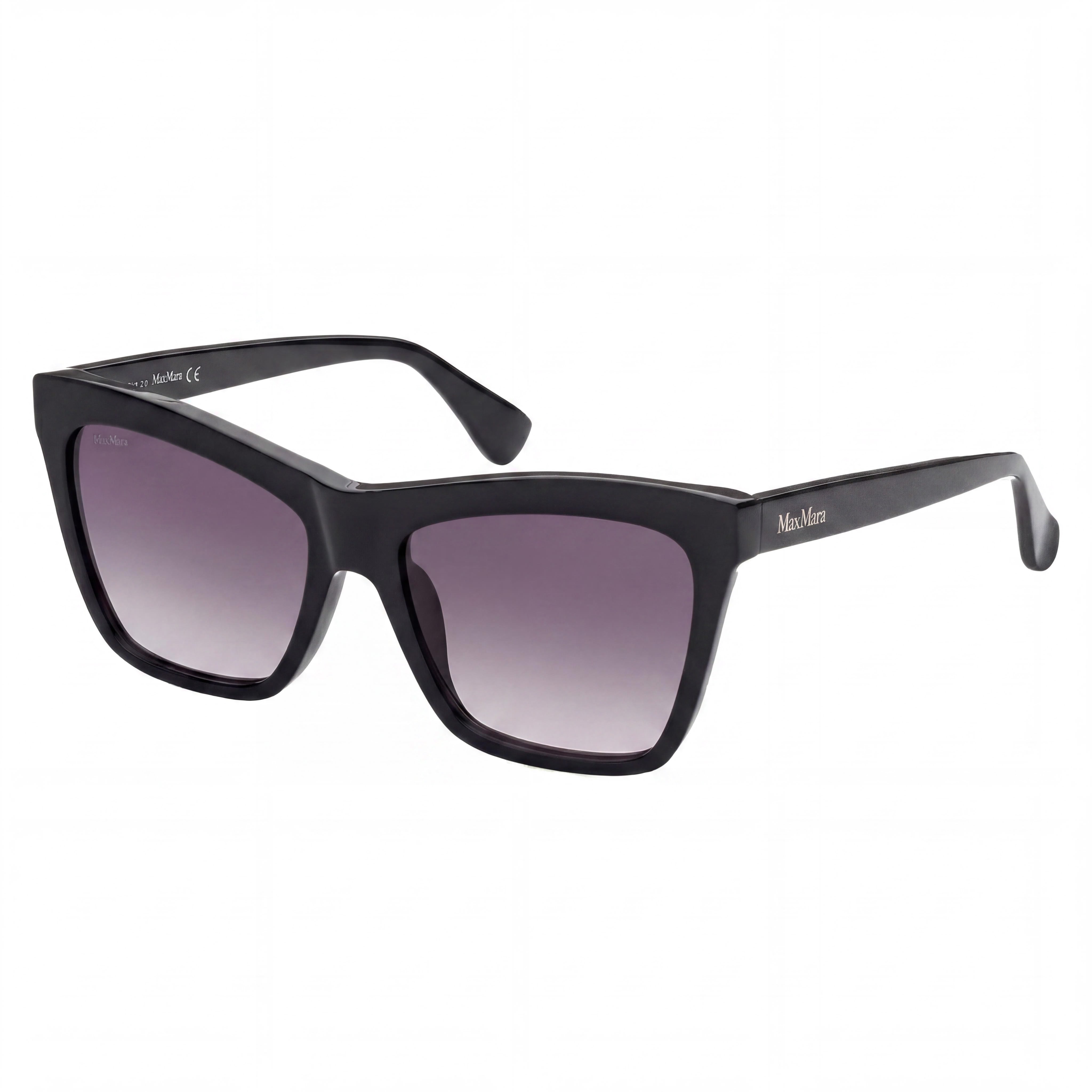 MaxMara Mm0008 Logo2 Unisex Plastic Sunglasses, UV Protected, Shiny Black/Pale Gold, Gradient Smoke Lens, 55mm, Photo 1