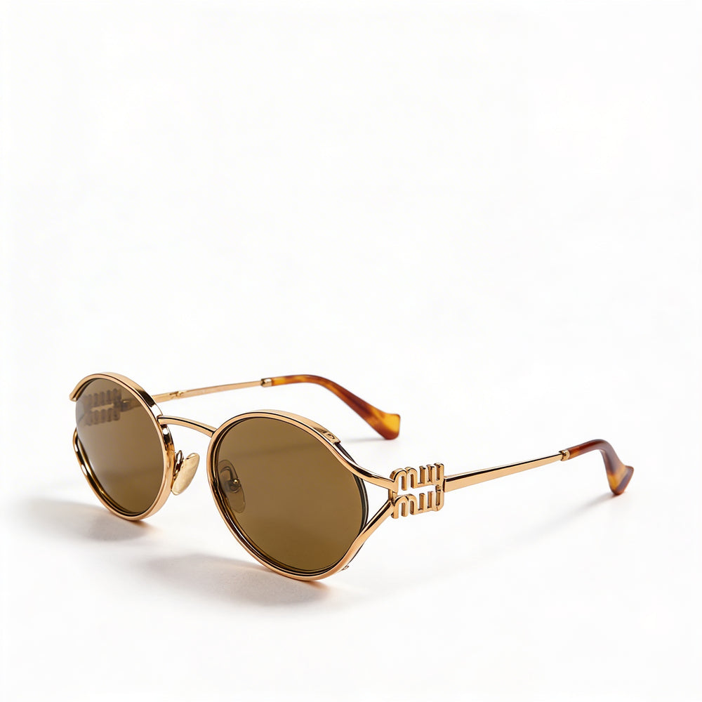 Miu Miu Classic Women's Multicoloured Metal Oval Sunglasses with Dark Brown Lenses, 54mm Lens Width