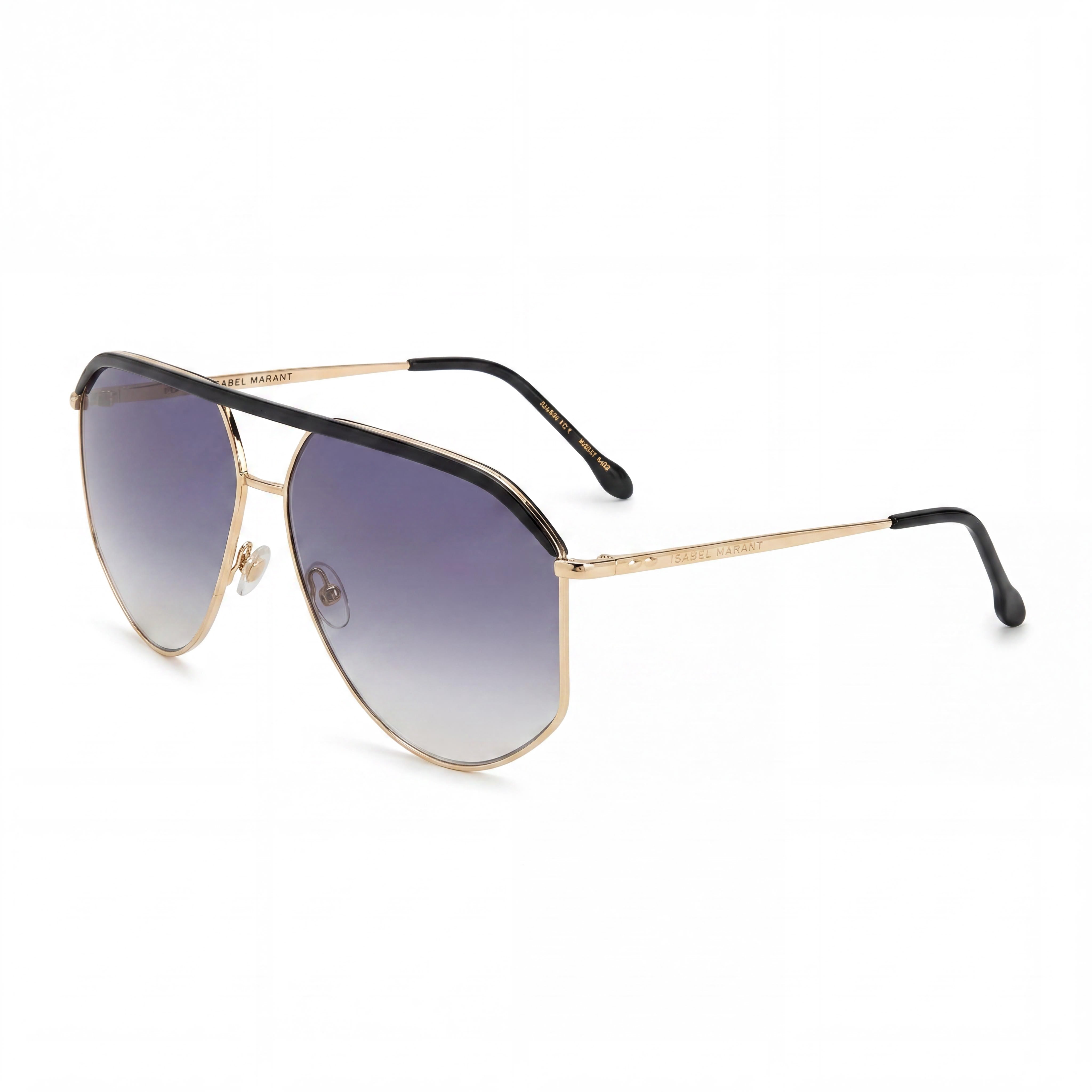 Isabel Marant Thin Metal Edgy Women's Gold Black Metal Frame Sunglasses, Polycarbonate UV Protected Lenses, 64mm, Photo 1