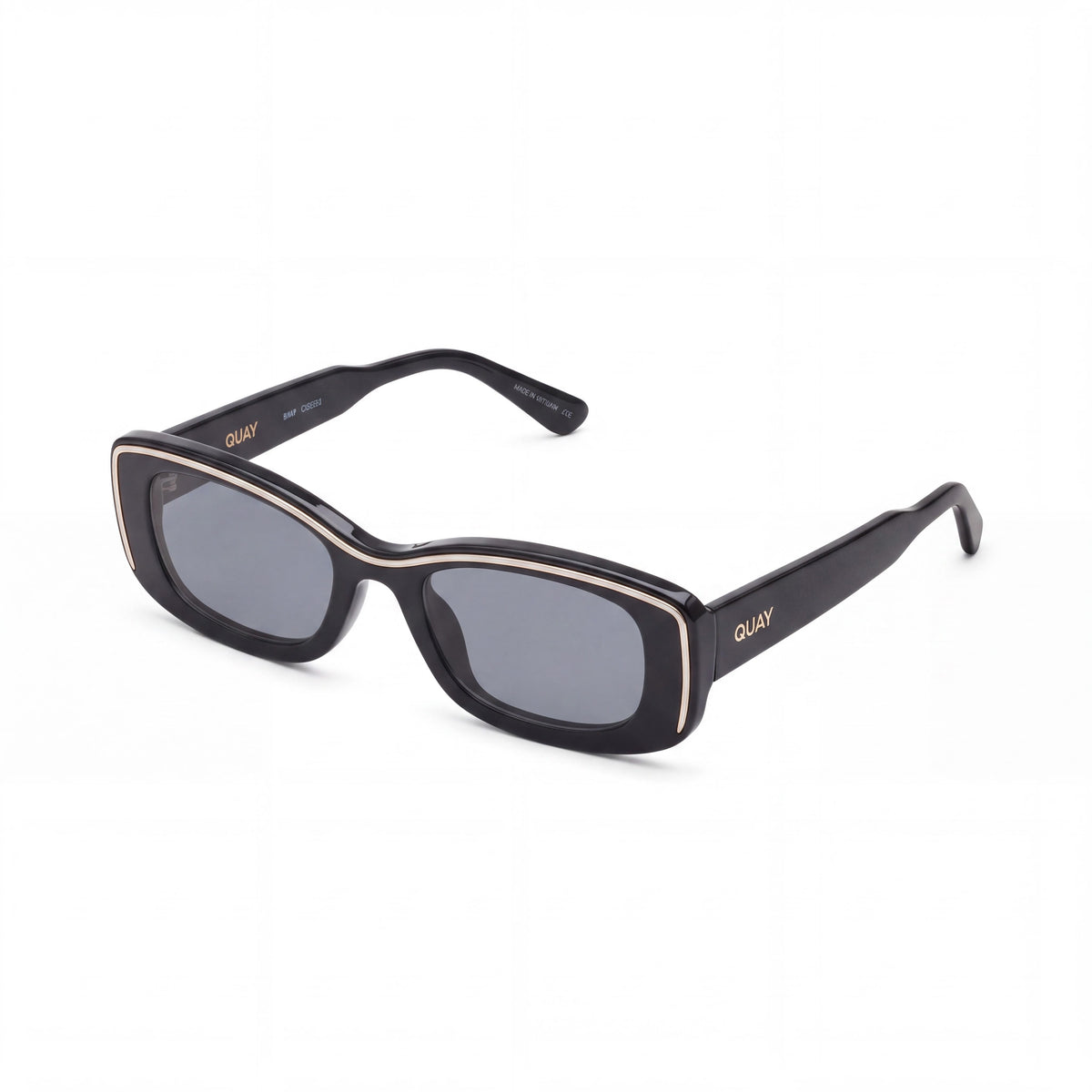 QUAY Vibe Check Slope Unisex Black White Tritan Copolyester Frame, Black Polycarbonate Lenses, 51mm, Photo 1
