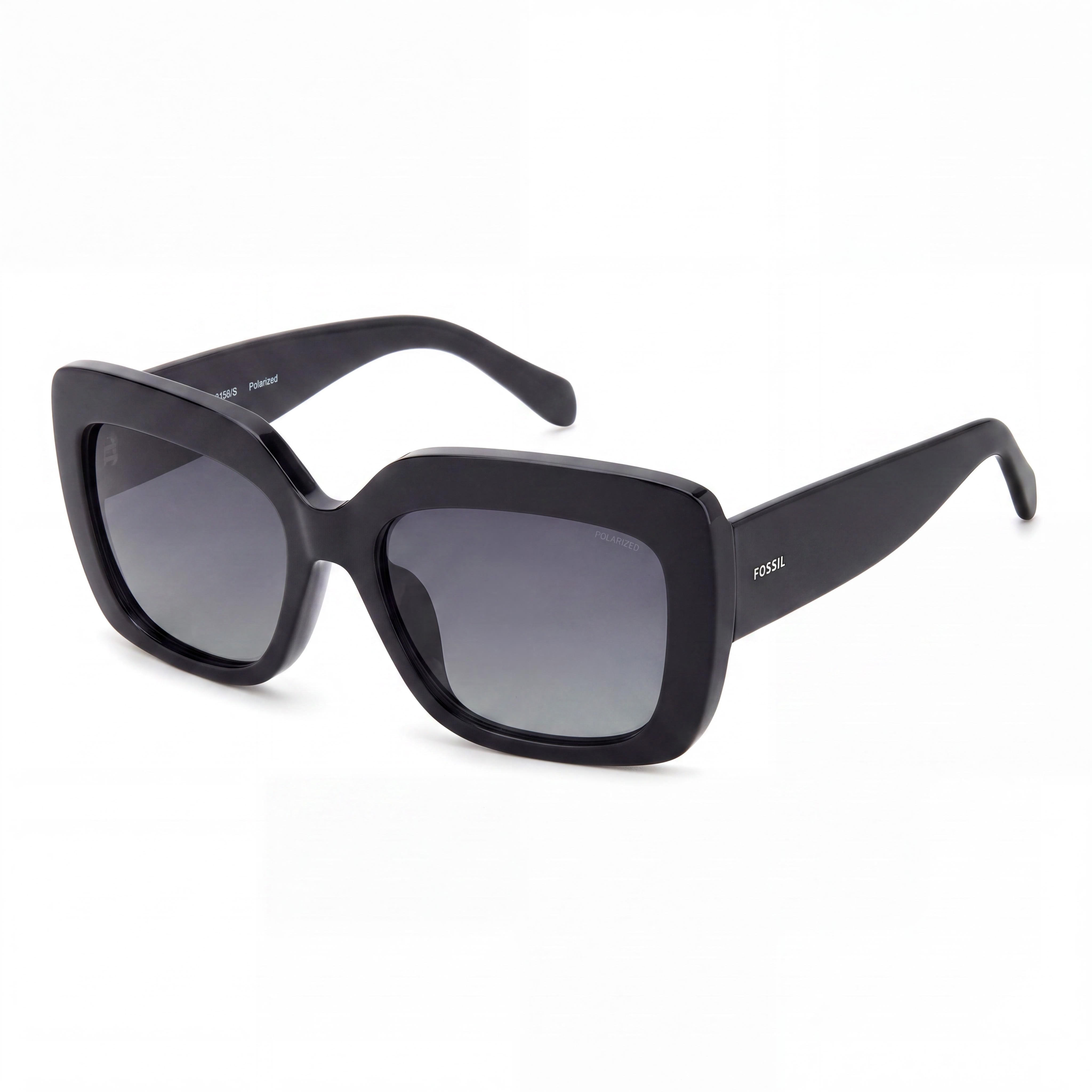 Fossil Fos 3158/S Rectangular Women's Propionate Sunglasses, Black/Grey Frame, Grey Shaded Lens, 54mm, UV Protection, Photo 1