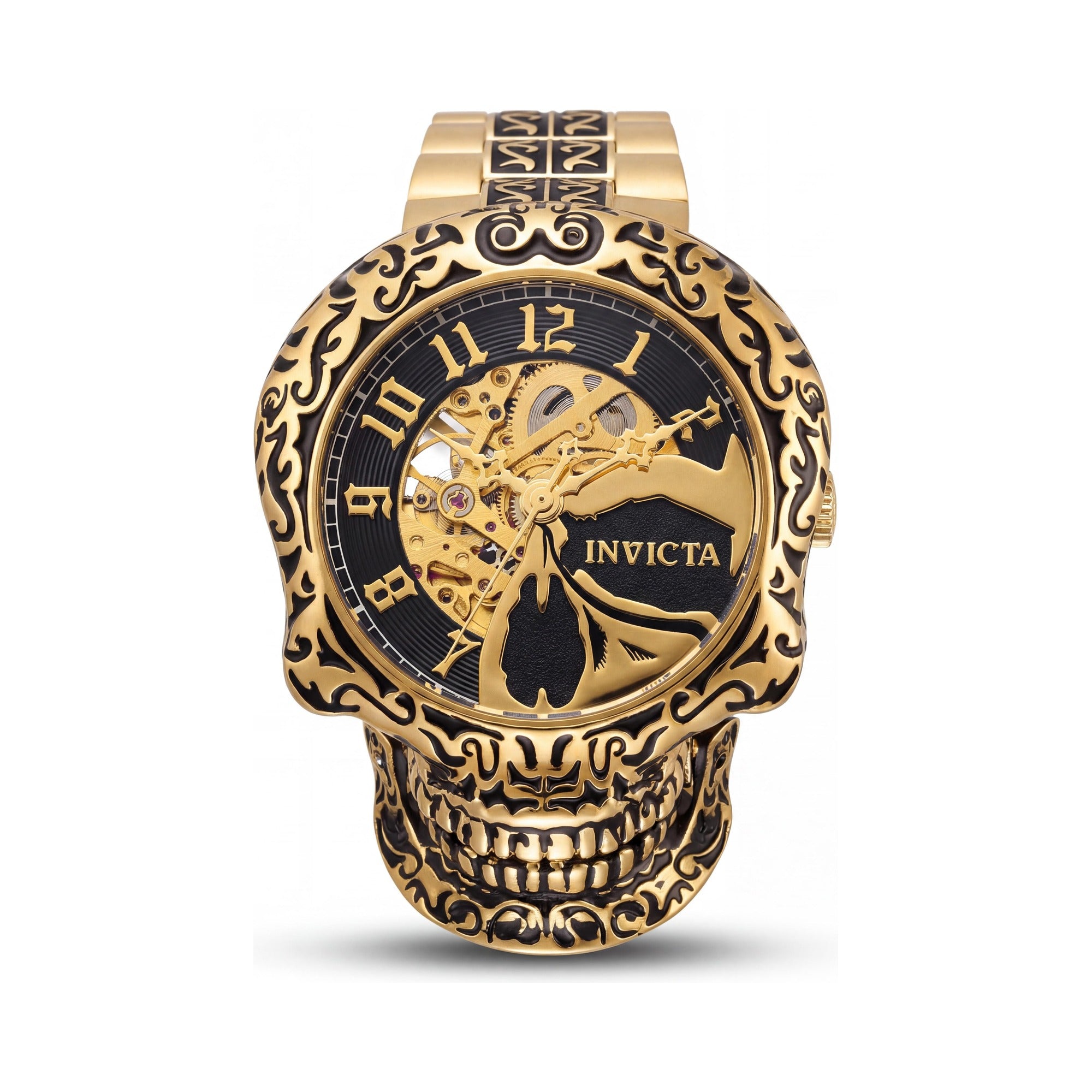 Invicta Artist Skull 35109 Unisex Gold Tone Stainless Steel Automatic Watch with Flame Fusion Crystal & 100M Water Resistance, 50.5mm, Photo 1