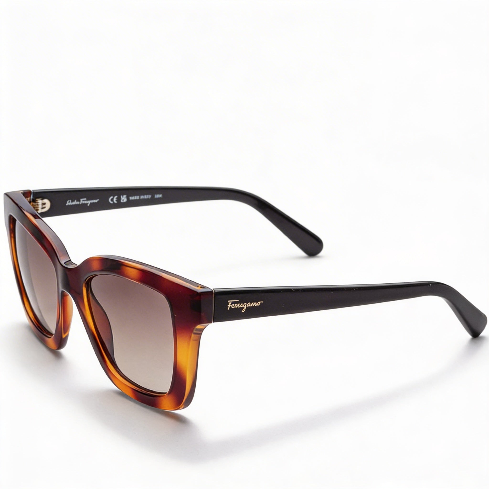 Gafas de sol Ferragamo Classic unisex, de plástico carey, con lentes marrones degradadas no polarizadas y protección UV de 53 mm, Photo 1