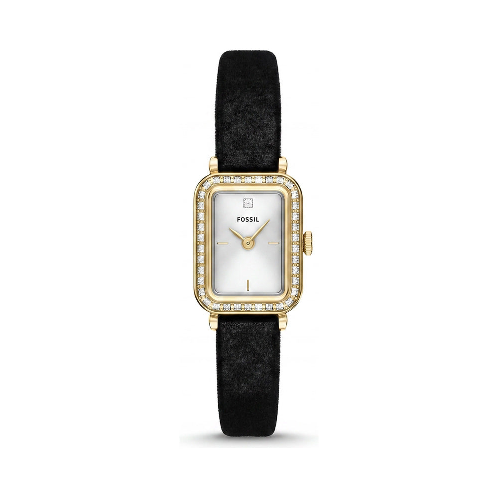 Fossil Women's Strap Quartz Watch, Black Stainless Steel Case, White Dial, Scratch Resistant Mineral