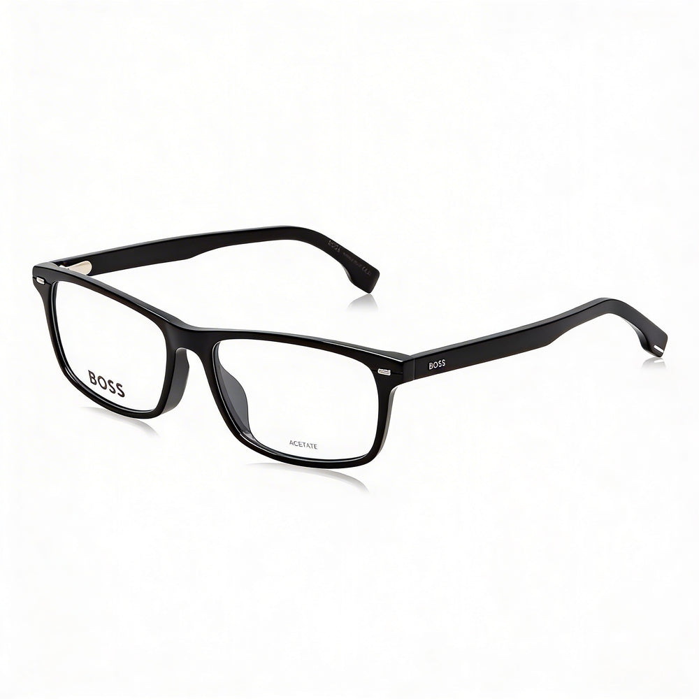 BOSS 1478/F Unisex Black Plastic Frame Eyeglasses with Black Polycarbonate Lenses, 55mm Lens Width