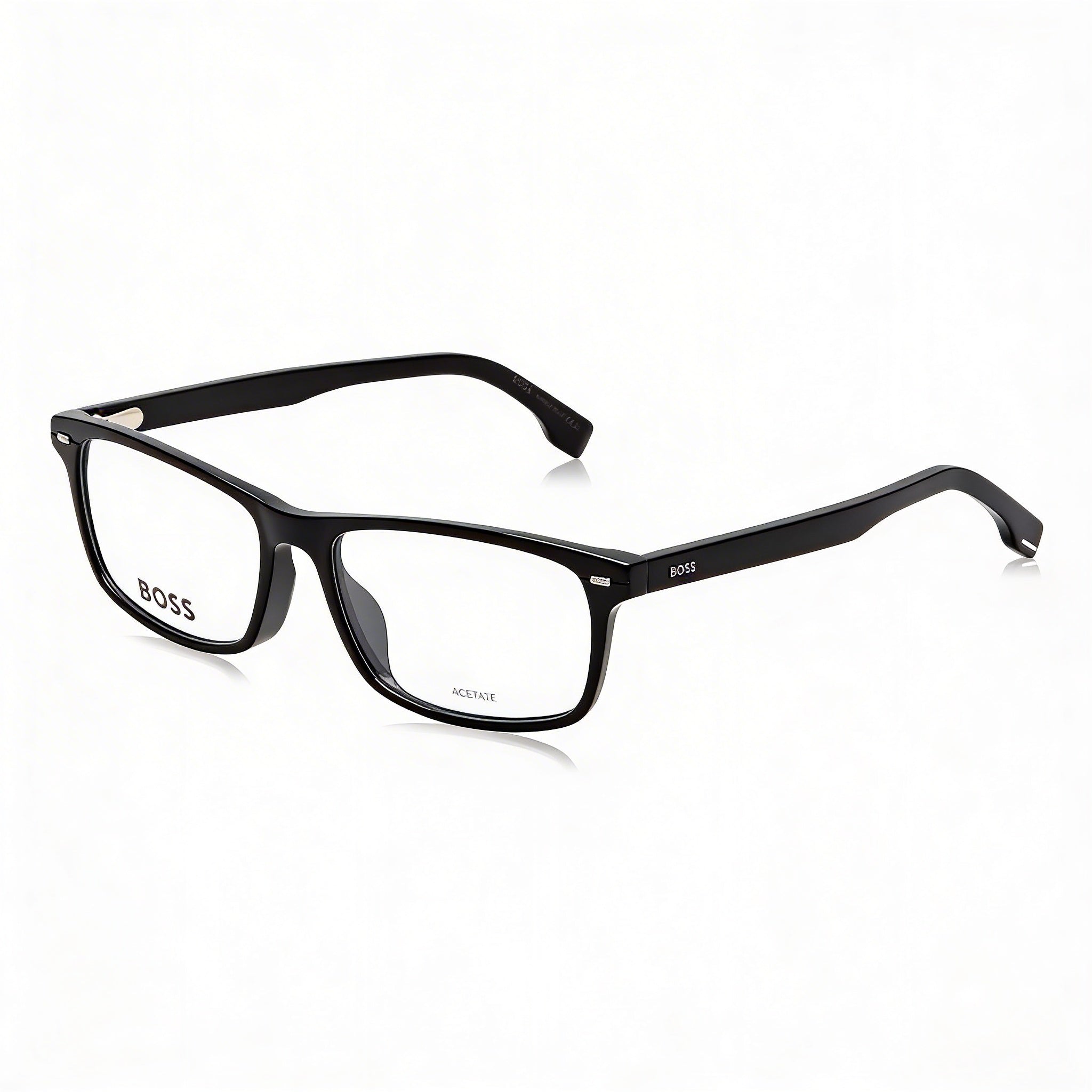 BOSS 1478/F Unisex Black Plastic Frame Eyeglasses with Black Polycarbonate Lenses, 55mm Lens Width, Photo 1