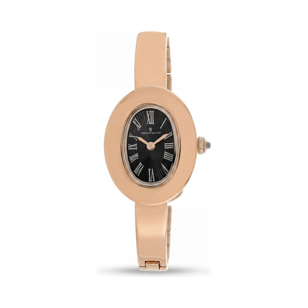 Reloj Christian Van Sant Anora CV4339 para mujer, con caja y pulsera de acero inoxidable negro, movimiento de cuarzo, resistente al agua