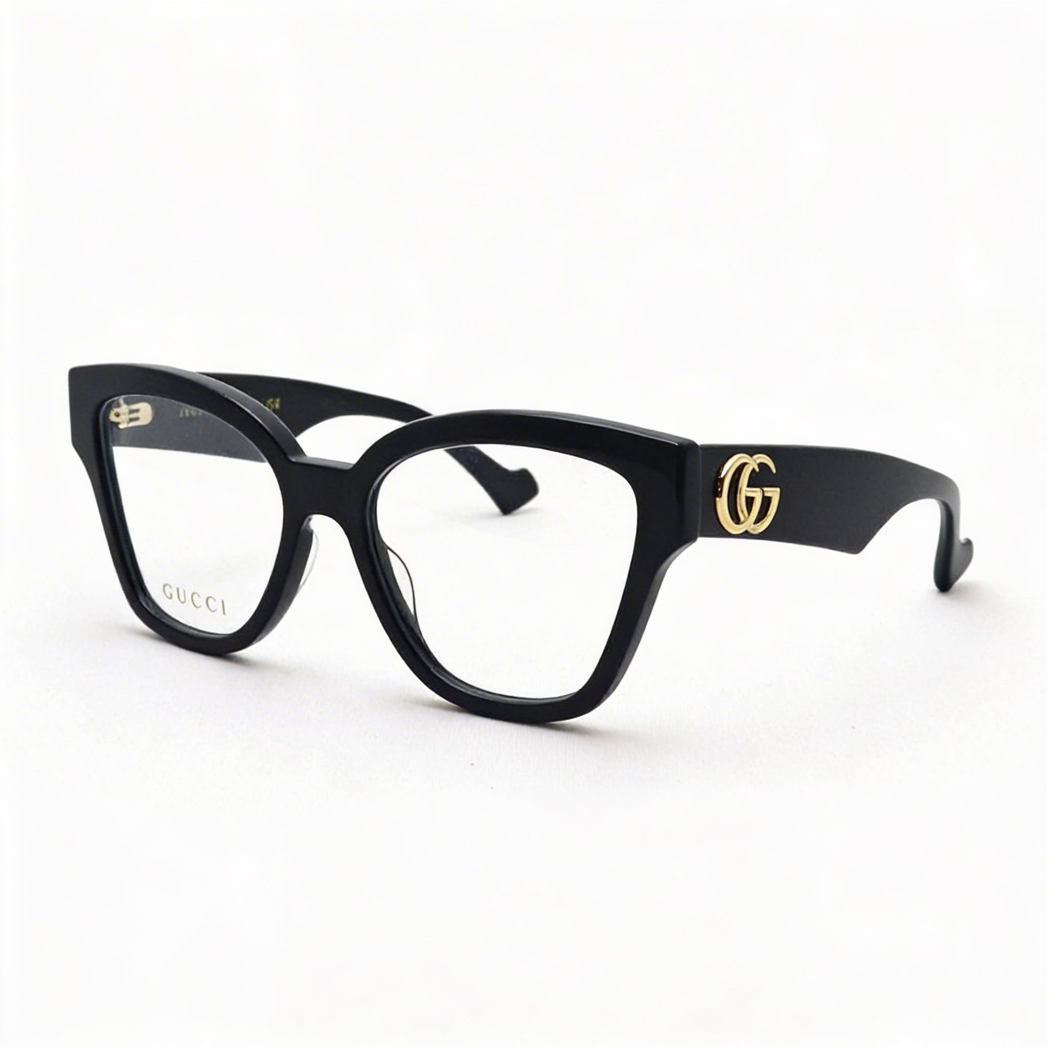 Gucci GG1424O 005 Montura completa ojo de gato para mujer, acetato reciclado negro y dorado, ancho de lente: 54 mm, Photo 1