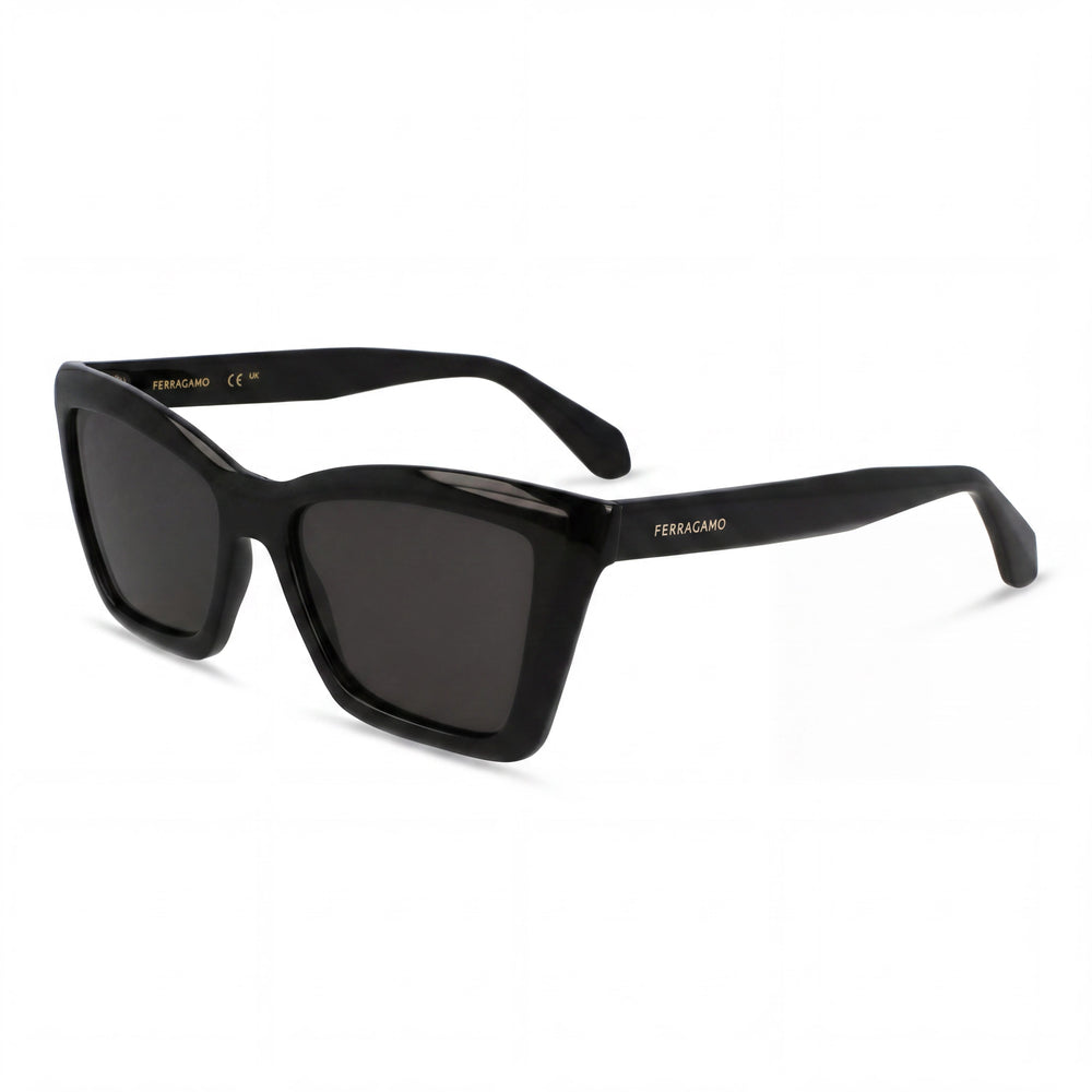 Ferragamo Model Sf2039se Women's Black Acetate Frame Eyewear with Solid Grey Plastic Lenses, Size 53-17-145mm