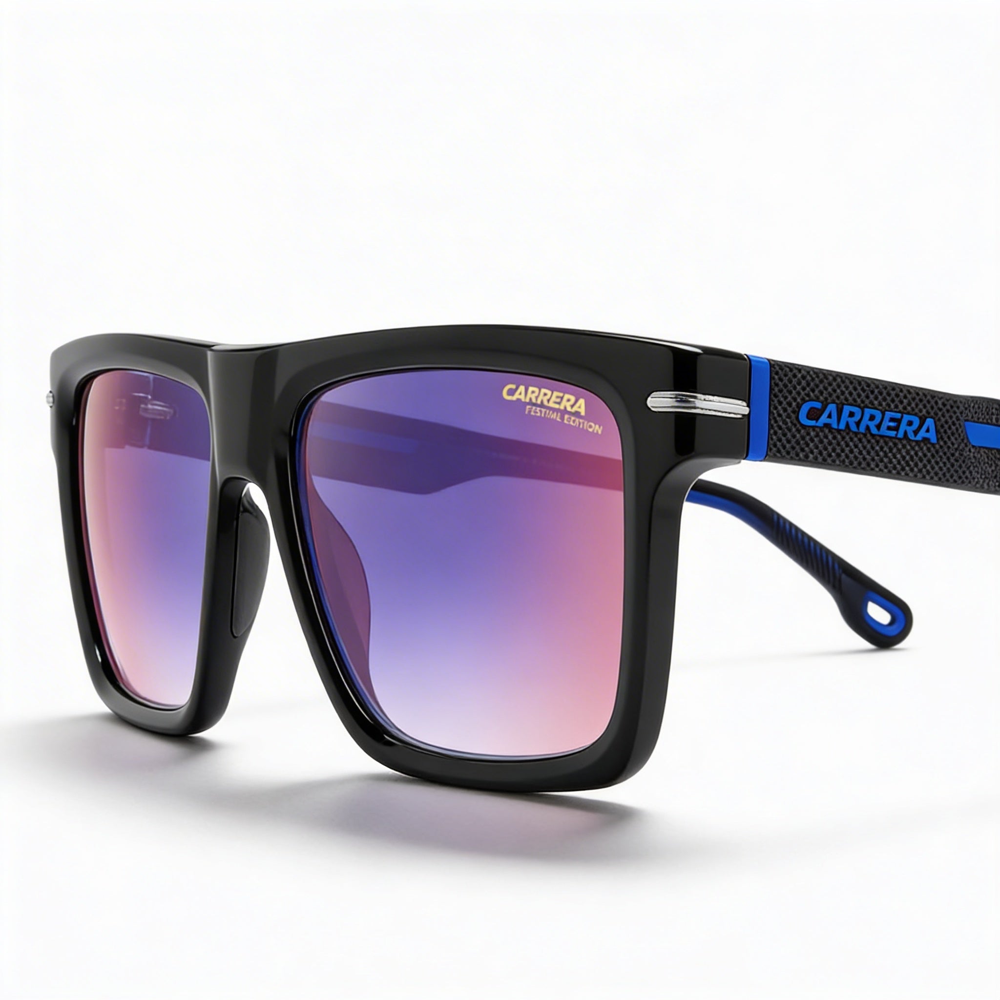 Carrera 4019/S Men's Black Blue Shaded Red Plastic UV Protected Non-Polarized Coachella Festival Edition Sunglasses 58mm, Photo 1