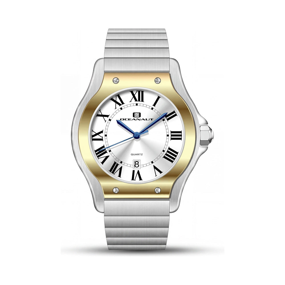 Reloj Oceanaut para hombre con movimiento de cuarzo, caja y pulsera de acero inoxidable plateado, esfera plateada, resistente al agua.