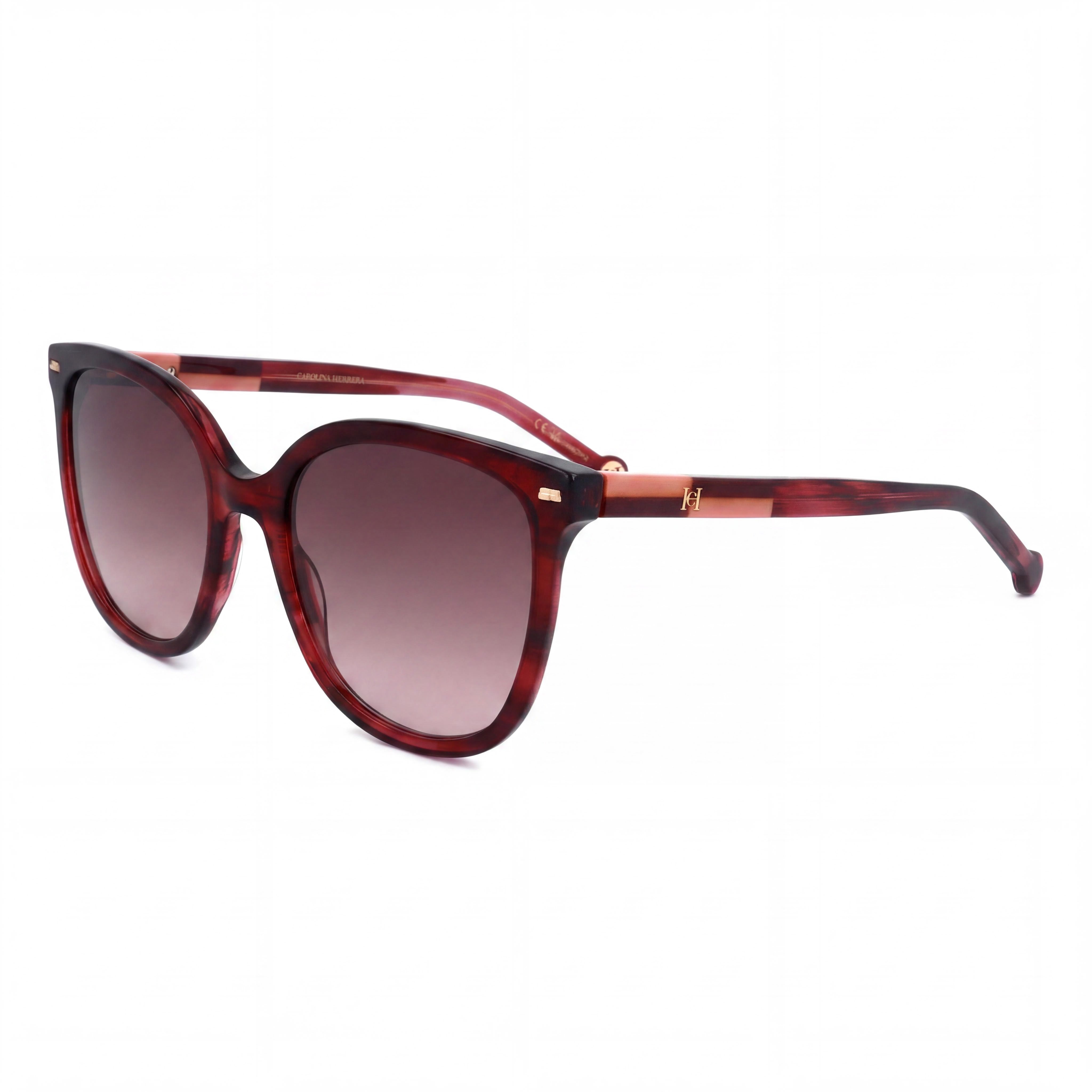 Carolina Herrera Casual Women’s Burguindy Horn Acetate Sunglasses with Brown Shaded Lenses 55mm, Photo 1