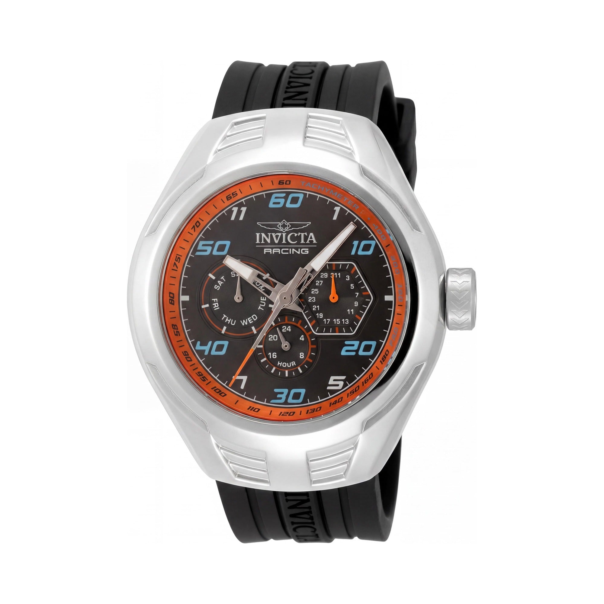 Invicta Racing 47725 Men's Chronograph Quartz Wrist Watch with Silver Case, Black Dial, and Silicone Strap, 46mm, Photo 1