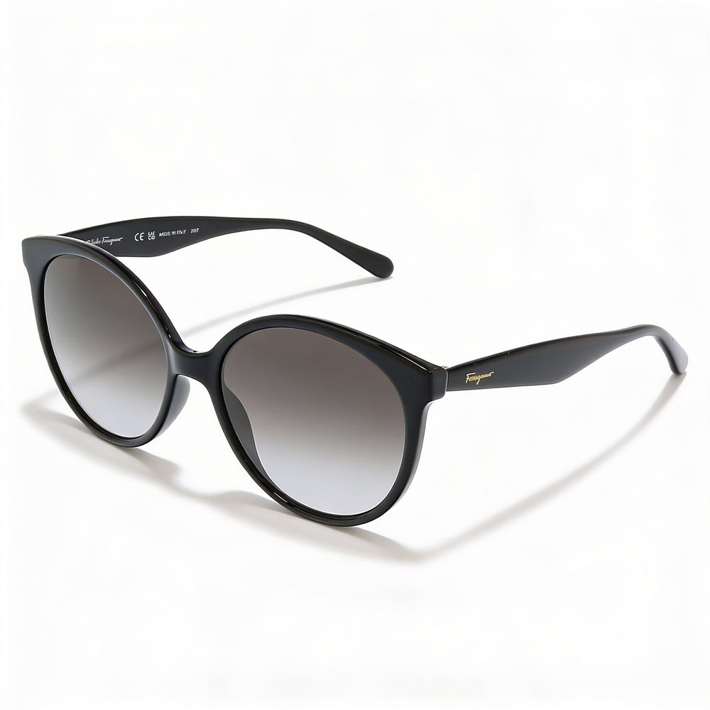 Ferragamo Sf1071s 001 Women's Black Plastic Round Grey Gradient UV Protection Sunglasses 58mm
