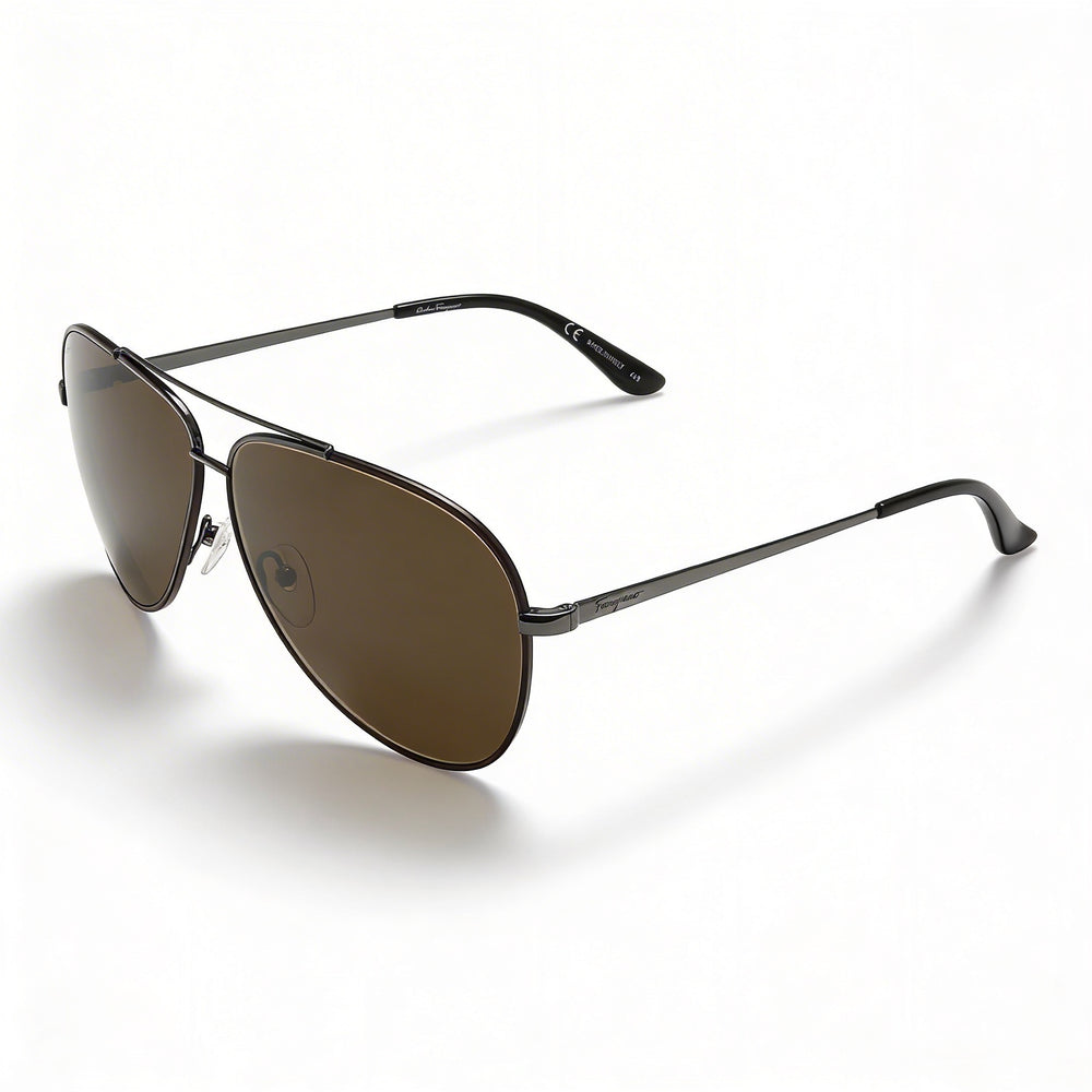 Gafas de sol Ferragamo SF 131S 067 unisex de metal marrón oscuro con lentes marrones, protección UV, 60 mm