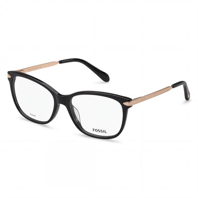 Fossil Modern Women's Black Acetate Eyeglasses with Clear Demo Lenses, Prescription Ready 53-16-140