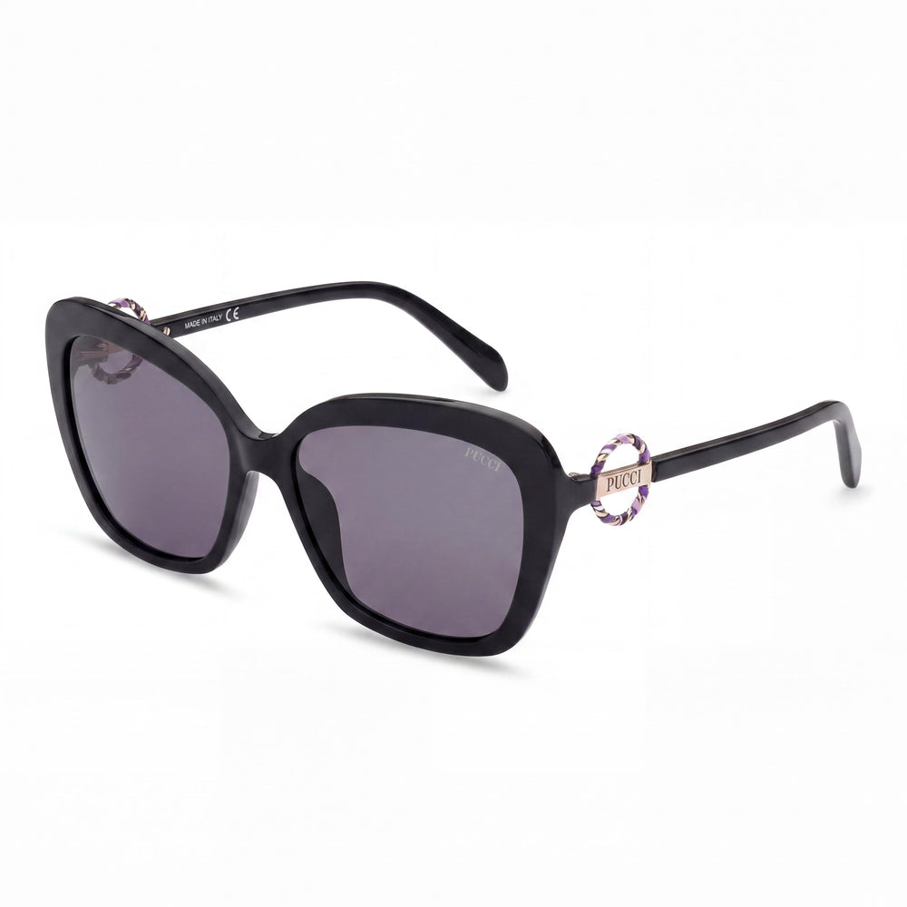 Emilio Pucci EP0165 Unisex Shiny Black Vivara Print Wrap Plastic Frame Sunglasses with Smoke UV Protection Lenses 58mm