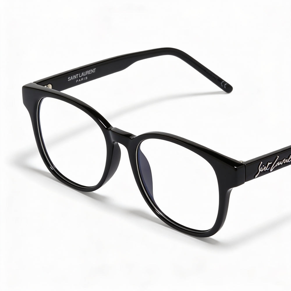 Gafas unisex Saint Laurent SL 399 redondas/ovaladas, montura de plástico transparente negra, lentes transparentes, 53 mm