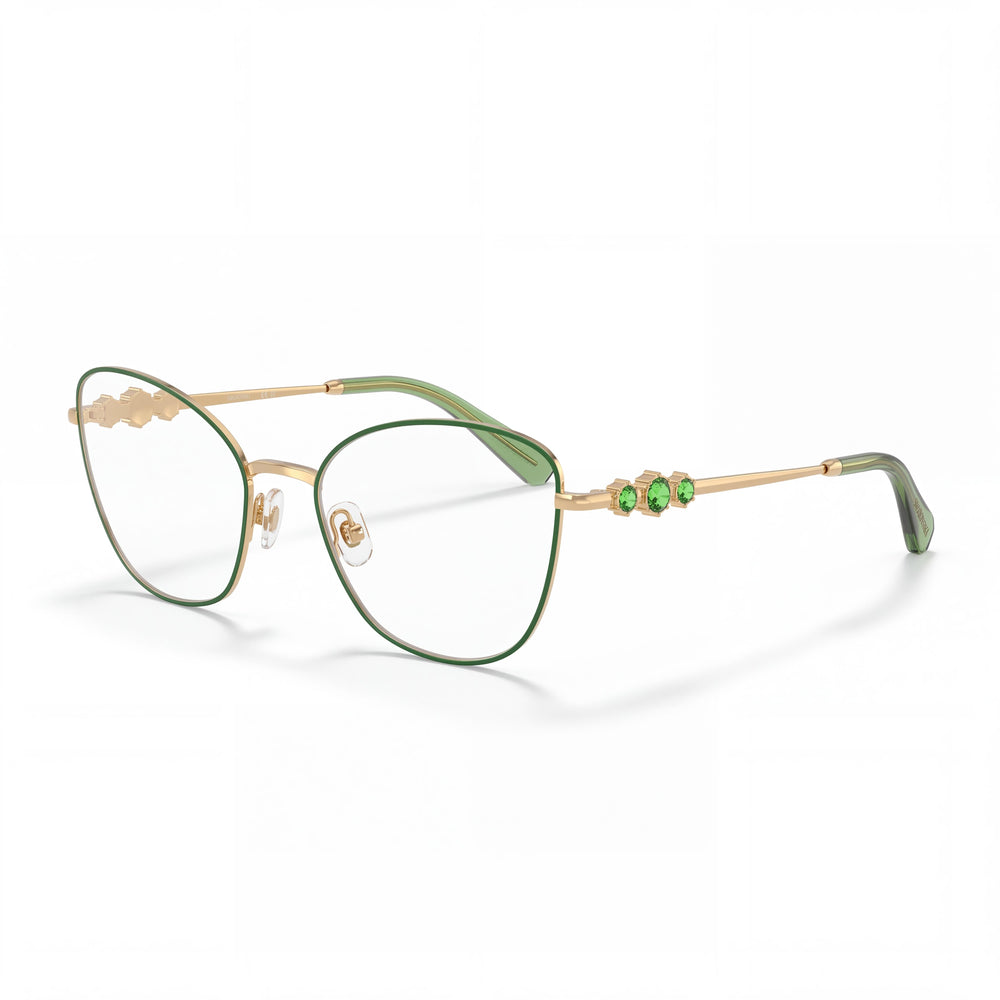 Monturas de gafas graduadas Swarovski Sk1034 para mujer, diseño ojo de gato, metal verde y dorado, 54-19-140