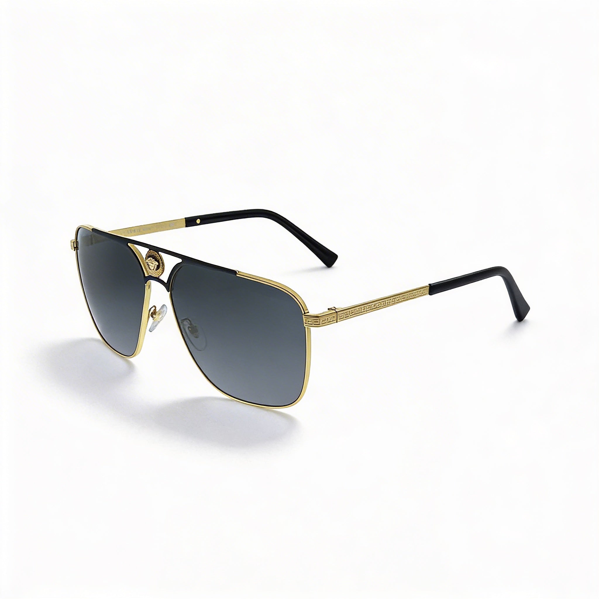Gafas de sol rectangulares Versace unisex de acetato negro mate dorado, lentes grises con protección UV, 61 mm, Photo 1
