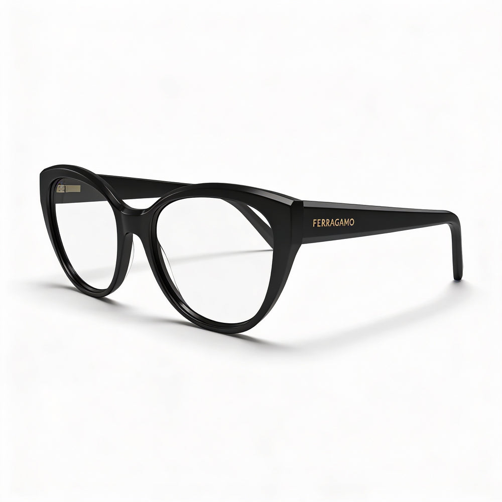 Salvatore Ferragamo Sf2970 Women's Black Acetate Optical Eyeglasses, Polycarbonate Non Polarized Lenses, 53mm with Case