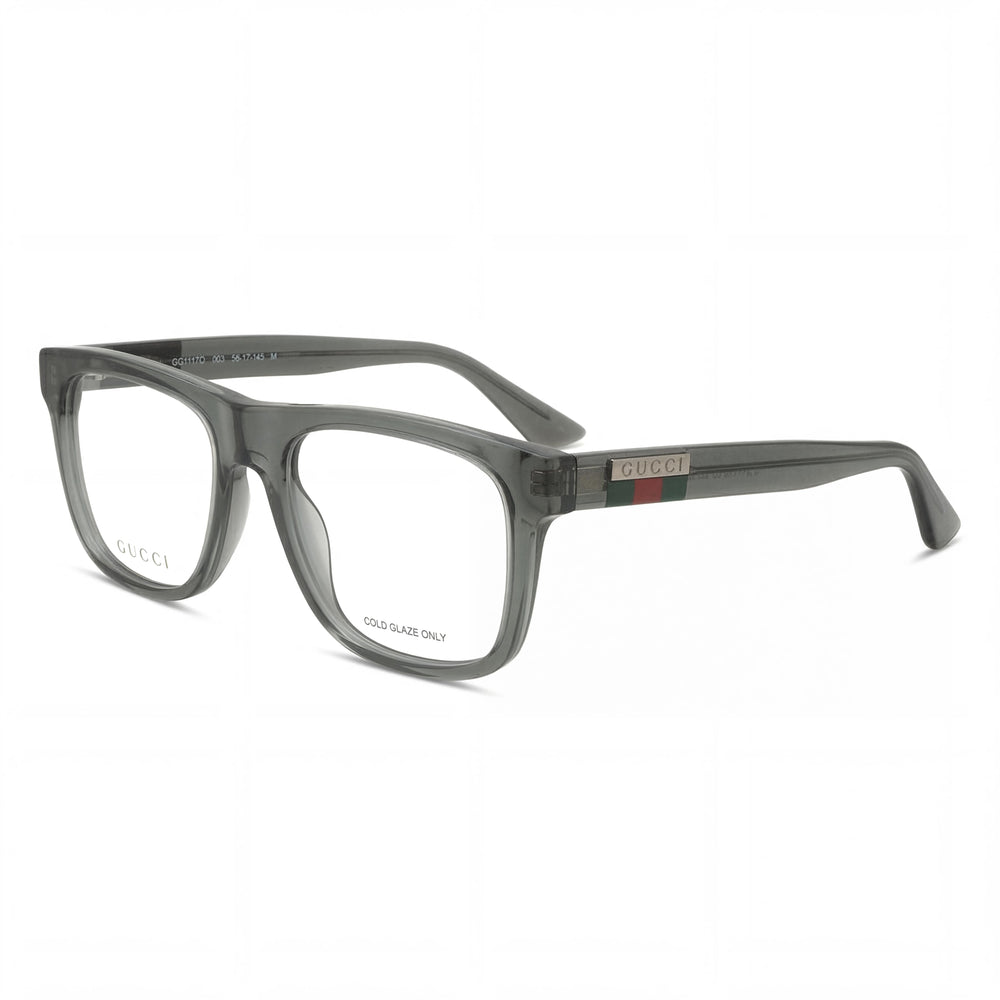 Gucci Modern Men’s Full Rim Eyeglasses, Shiny Transparent Grey Plastic Frame, Lens Width 56mm