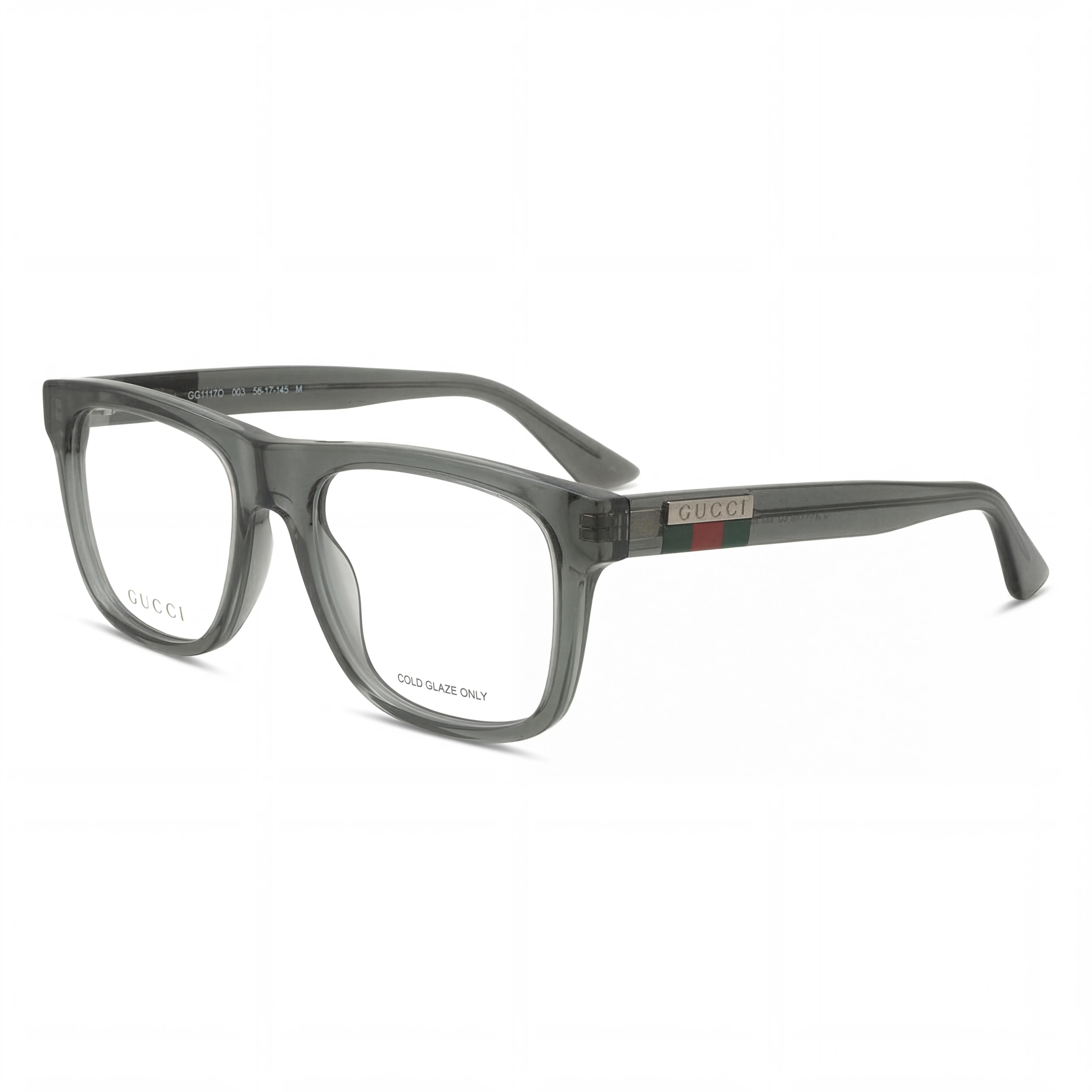 Gucci Modern Men’s Full Rim Eyeglasses, Shiny Transparent Grey Plastic Frame, Lens Width 56mm, Photo 1