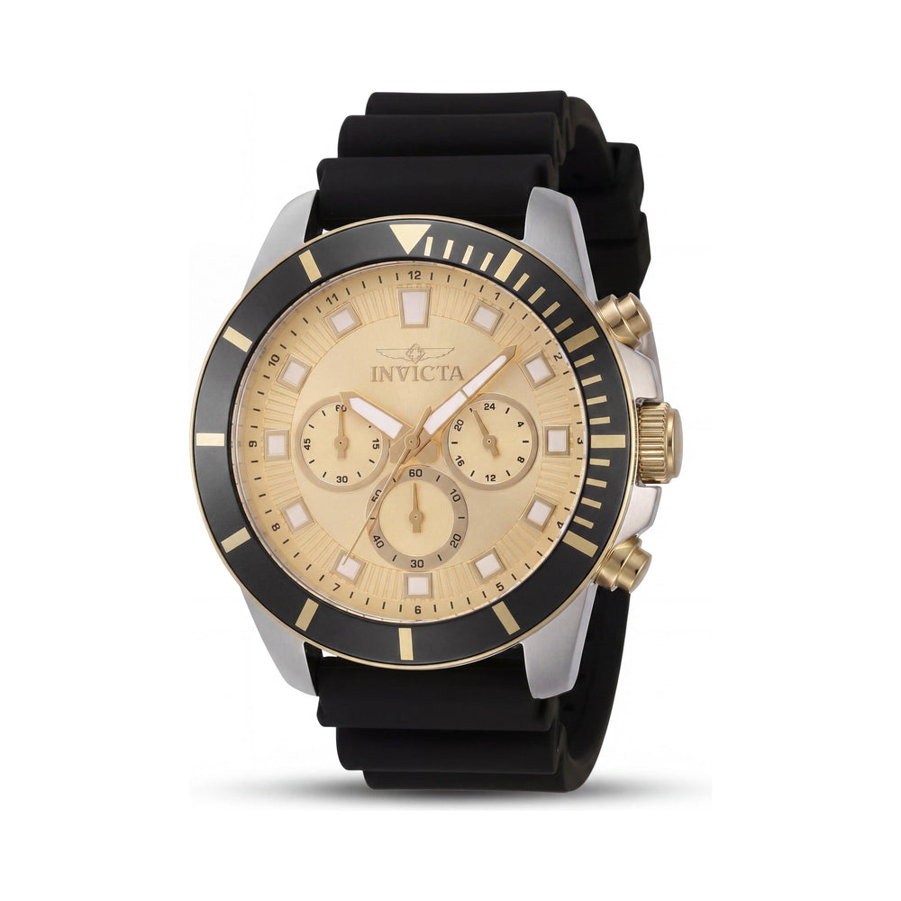 Reloj Invicta Pro Diver IN-46084 para hombre, cronógrafo, esfera dorada, acero inoxidable, silicona negra, 45 mm