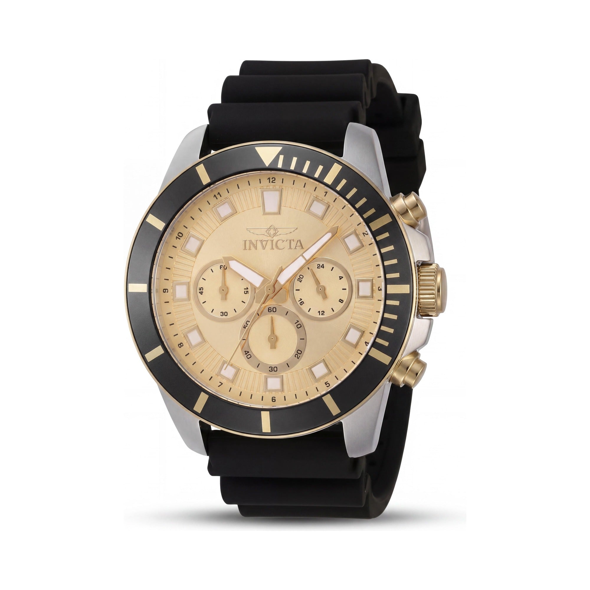 Reloj Invicta Pro Diver IN-46084 para hombre, cronógrafo, esfera dorada, acero inoxidable, silicona negra, 45 mm, Photo 1