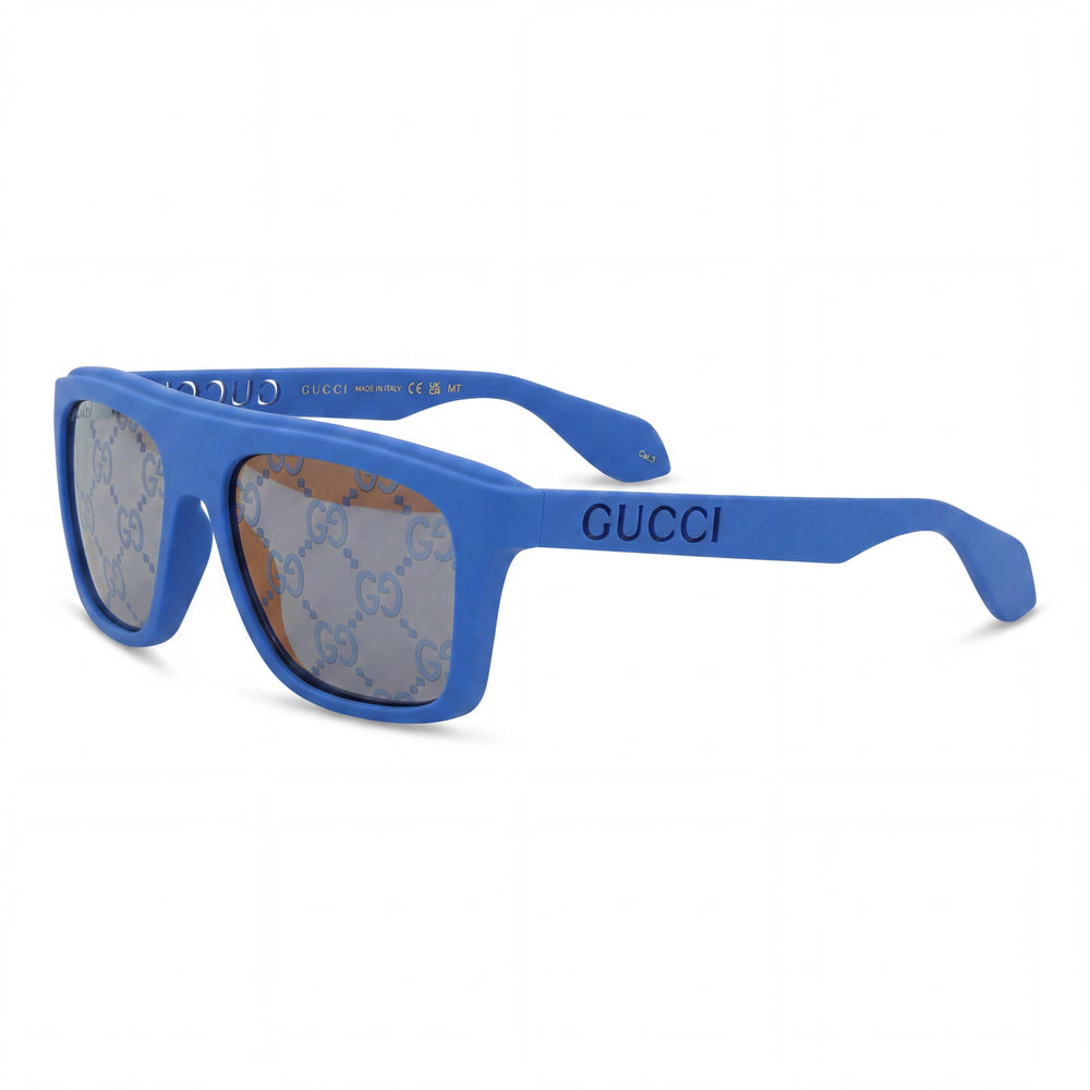 Gucci Men's Square/Rectangle Blue Plastic Frame Non-Polarized Solid Blue Plastic Lens Sunglasses 57mm