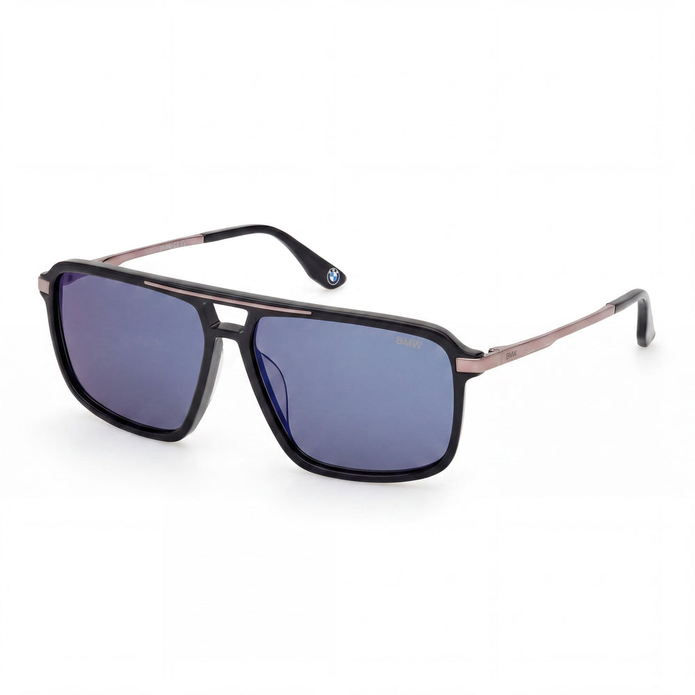 Gafas de sol BMW para mujer, modernas, de acetato, negro brillante, espejo verde-azul, no polarizadas, protección UV, 58 mm