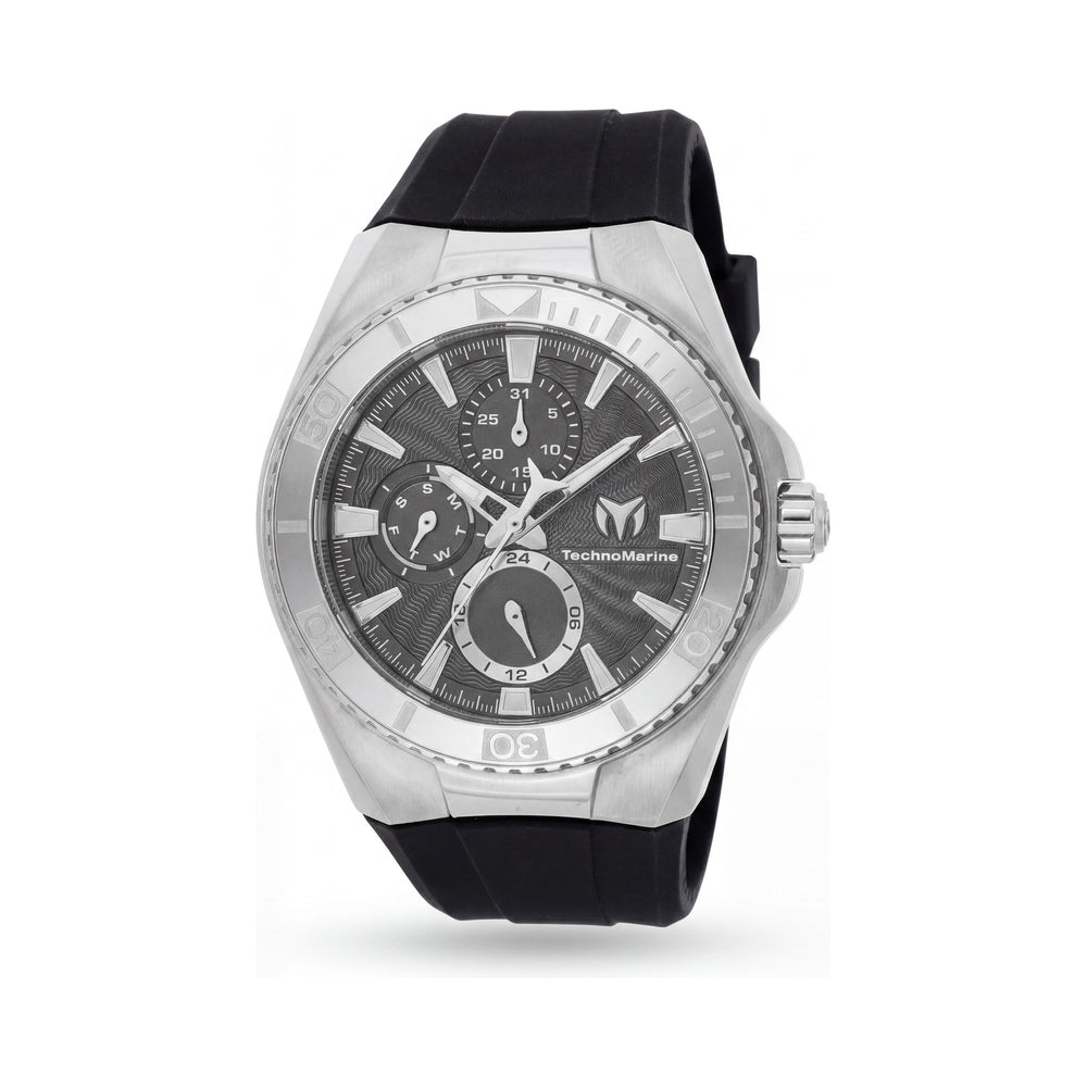 Reloj de cuarzo cronógrafo unisex TechnoMarine Cruise TM-124017, caja de acero inoxidable de 45 mm en negro y acero con correa de silicona