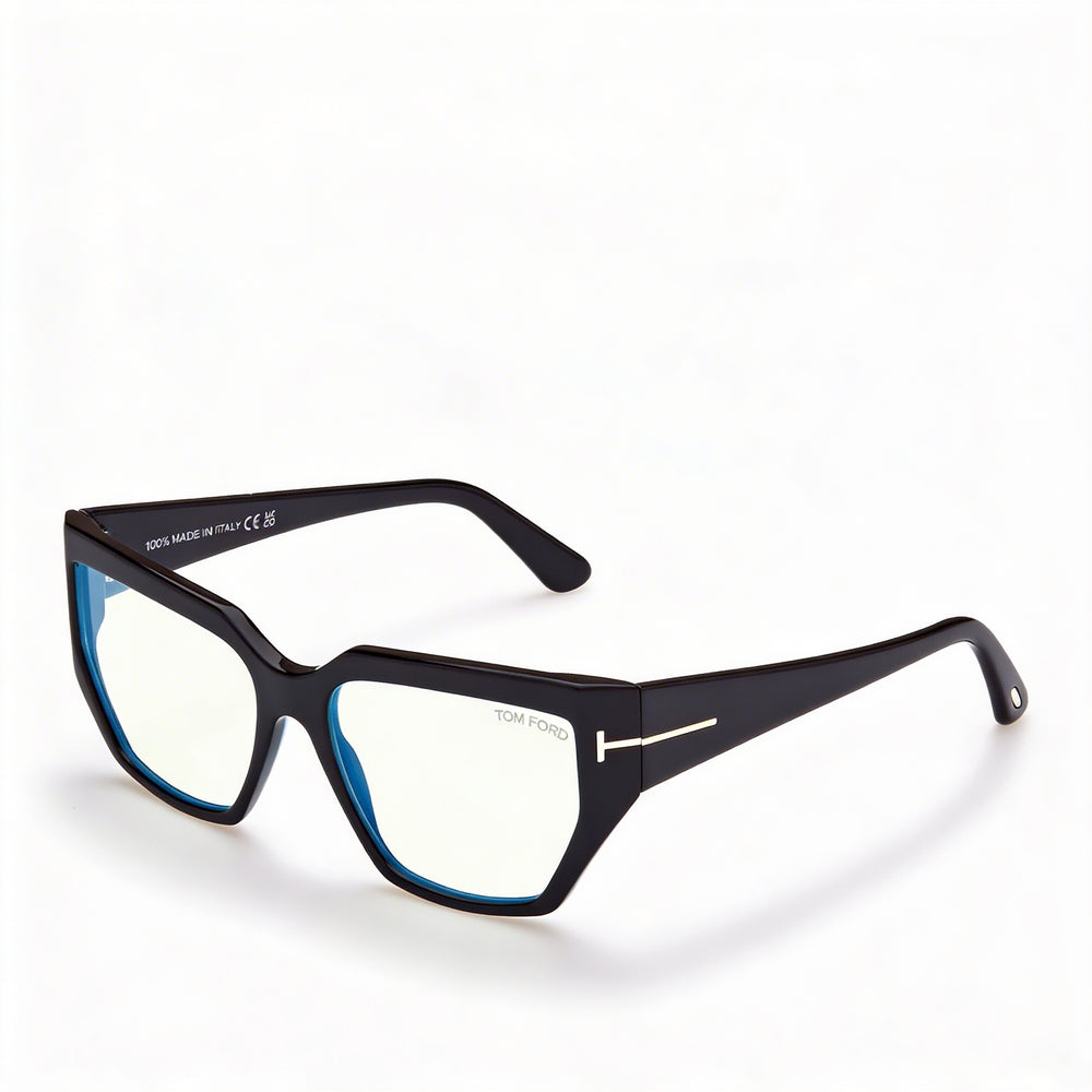 Gafas de acetato unisex Tom Ford FT 5951-B BLUE BLOCK, montura negra brillante, lentes con filtro azul