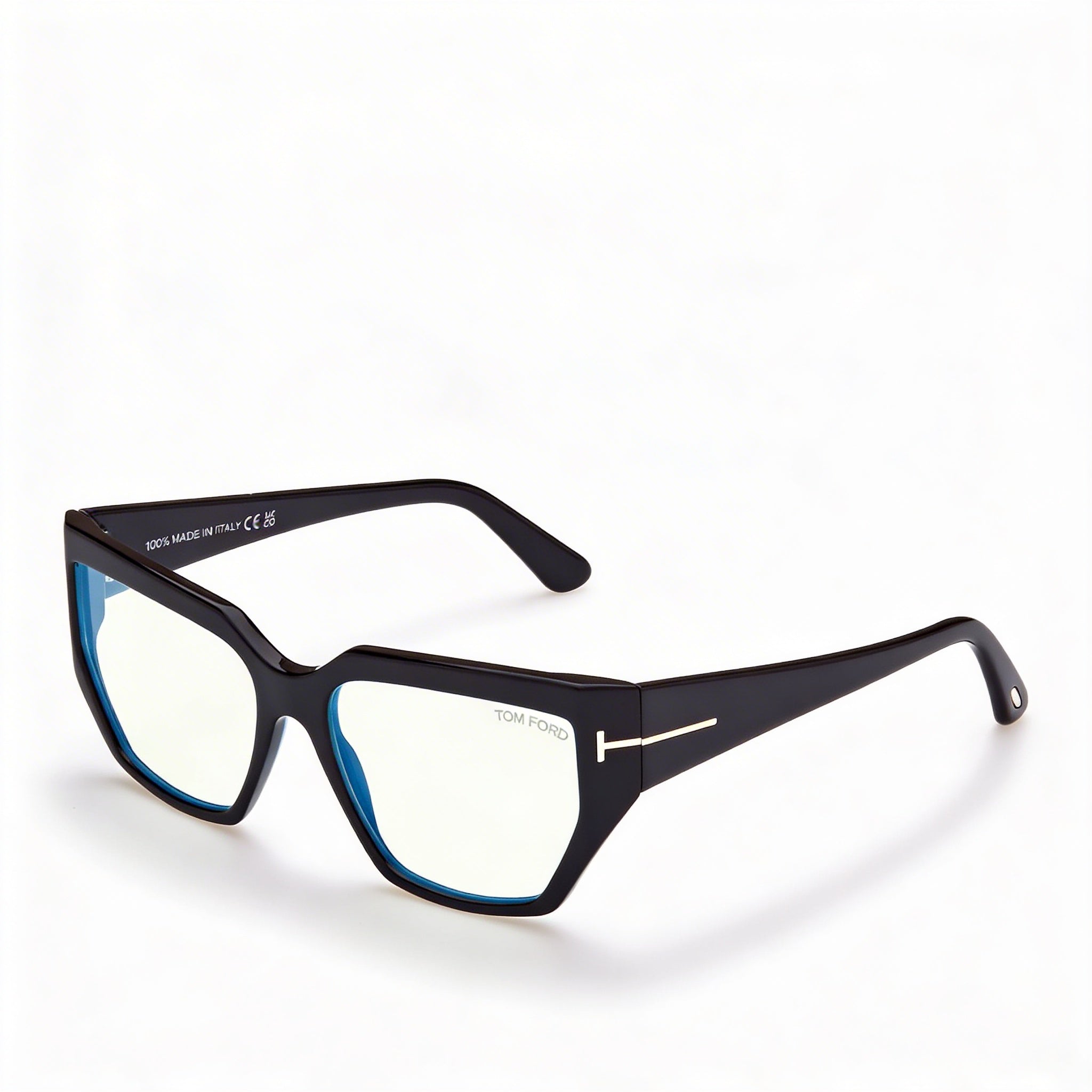Tom Ford FT 5951-B BLUE BLOCK Unisex Acetate Eyeglasses, Shiny Black Frame, Blue Filter Lenses, Photo 1