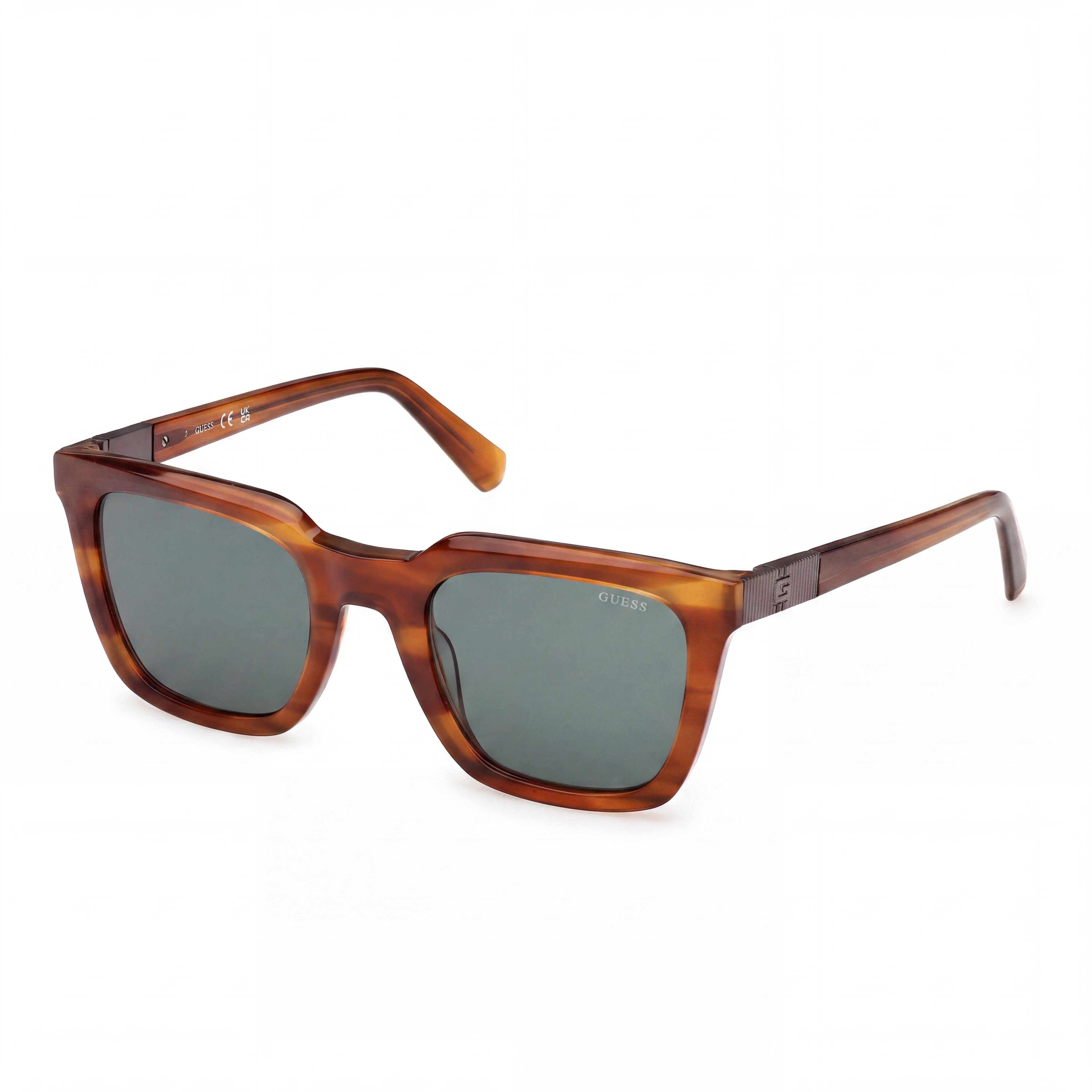 Guess Gu00279 Gafas de sol de hombre con montura de plástico de cuerno marrón claro y lentes de policarbonato marrón Protección UV 400 51mm, Photo 1