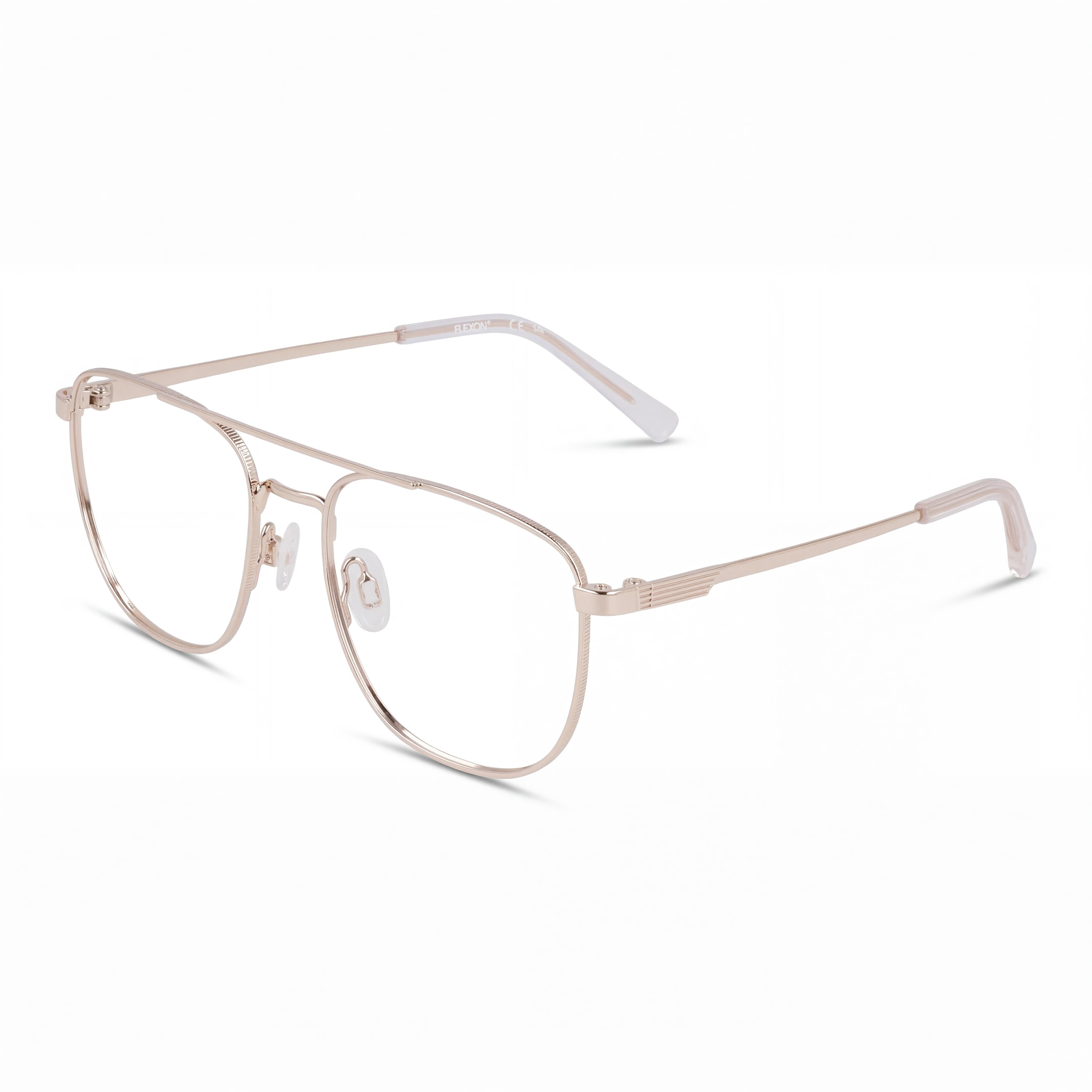 Montura de gafas Flexon Casual para hombre, de metal dorado, con ancho de lente de 55 mm, puente de 17 mm y patillas de 145 mm, Photo 1