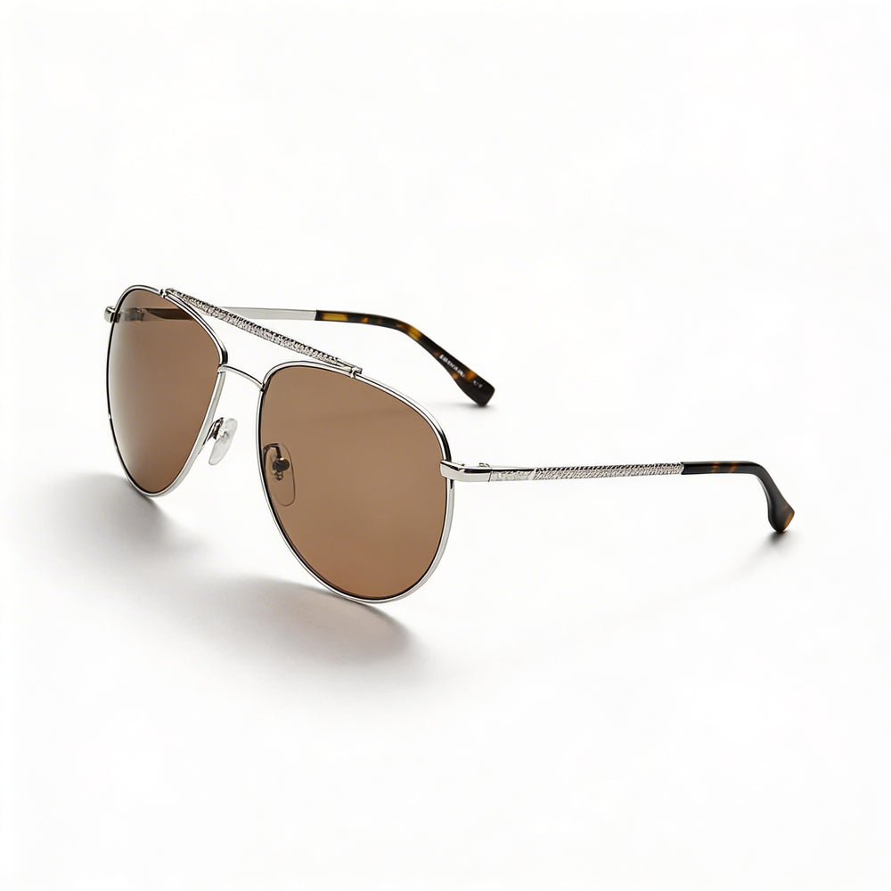 Gafas de sol clásicas unisex Lacoste con montura metálica color bronce y lentes marrones con protección UV de 57 mm