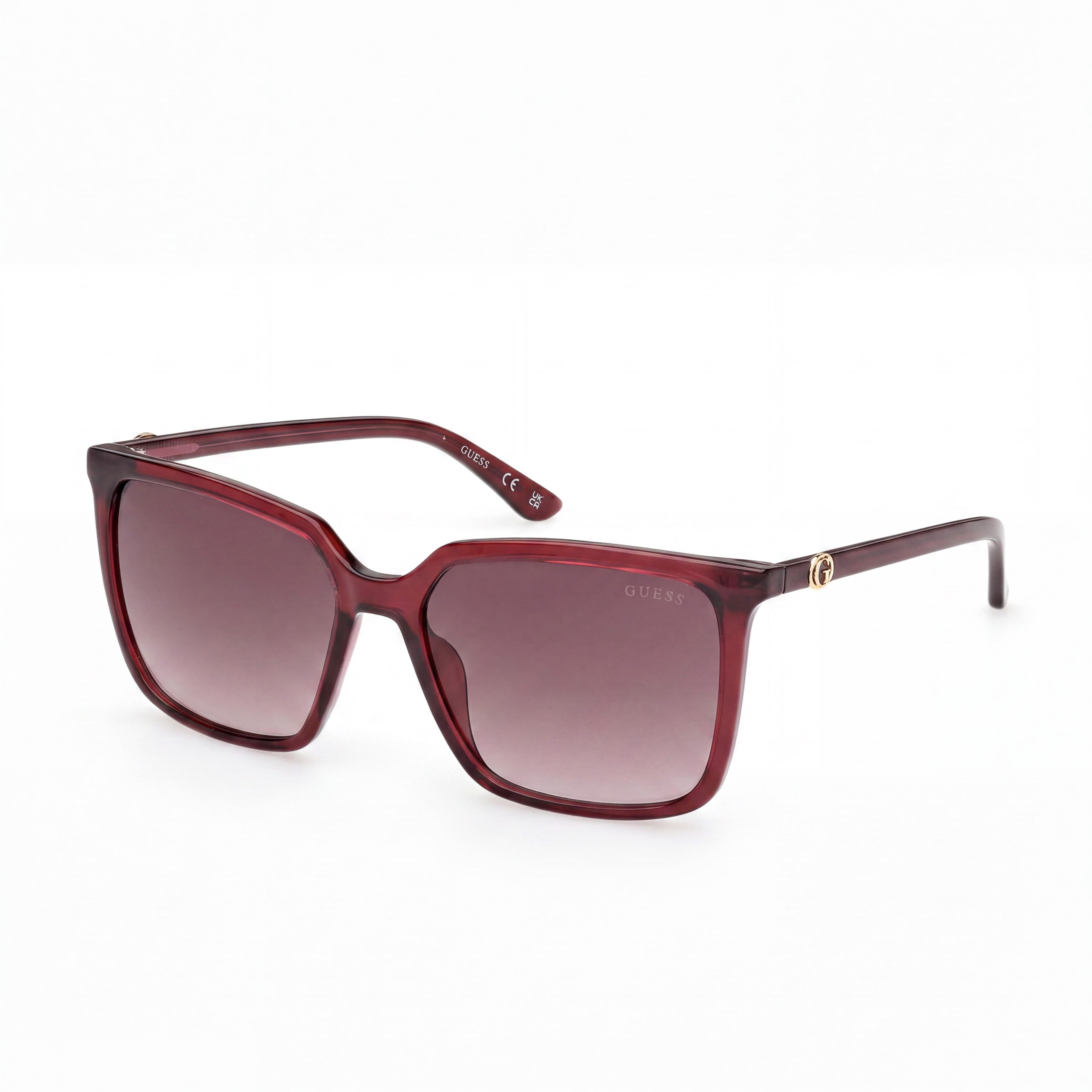 GUESS Women's Square Sunglasses with Shiny Burgundy Plastic Frame, Gradient Burgundy Lenses, UV Protection 56mm, Photo 1
