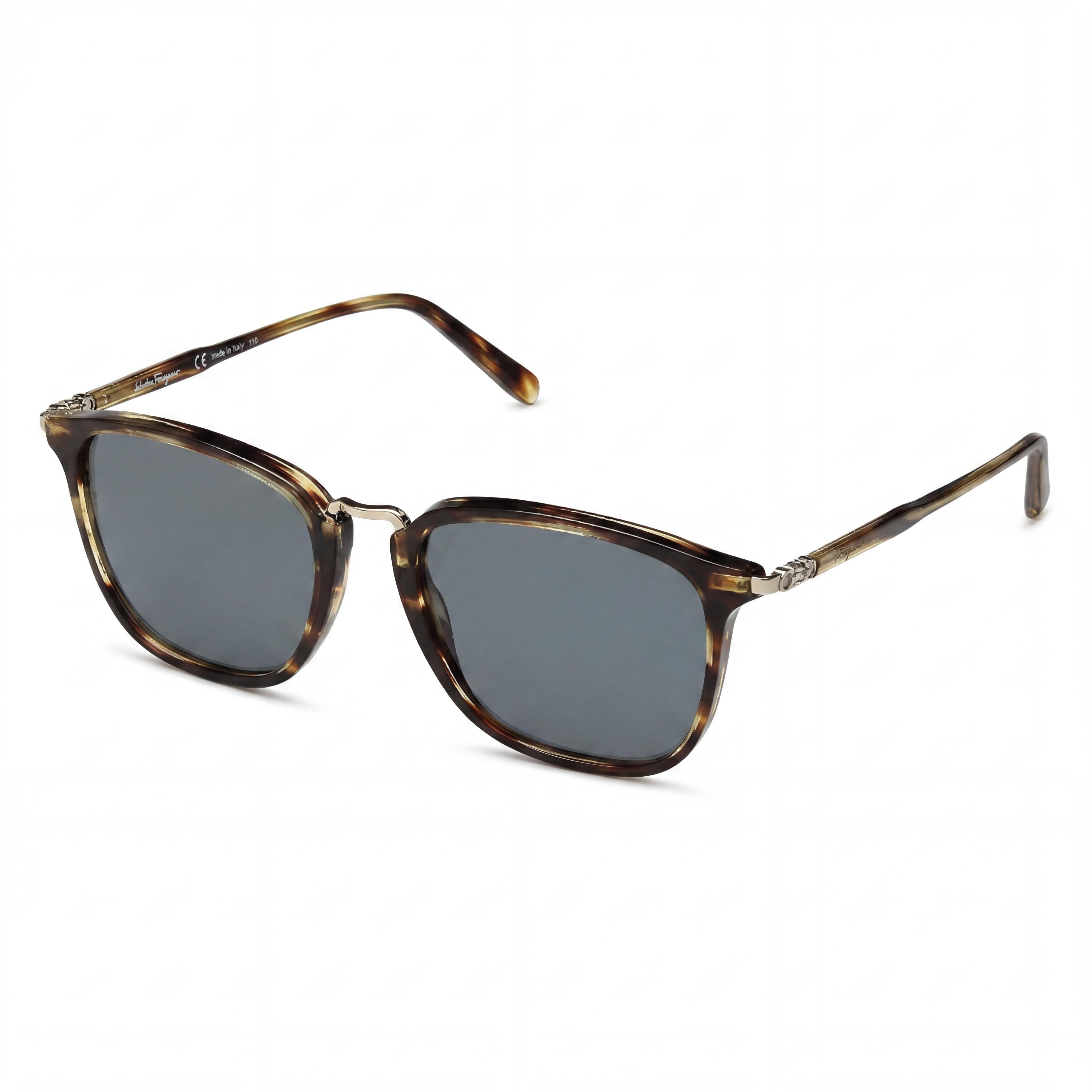 Gafas de sol Salvatore Ferragamo Navigator para mujer, de plástico a rayas, color marrón y azul, lentes sólidas azules sin polarizar, con protección UV, 53mm, Photo 1