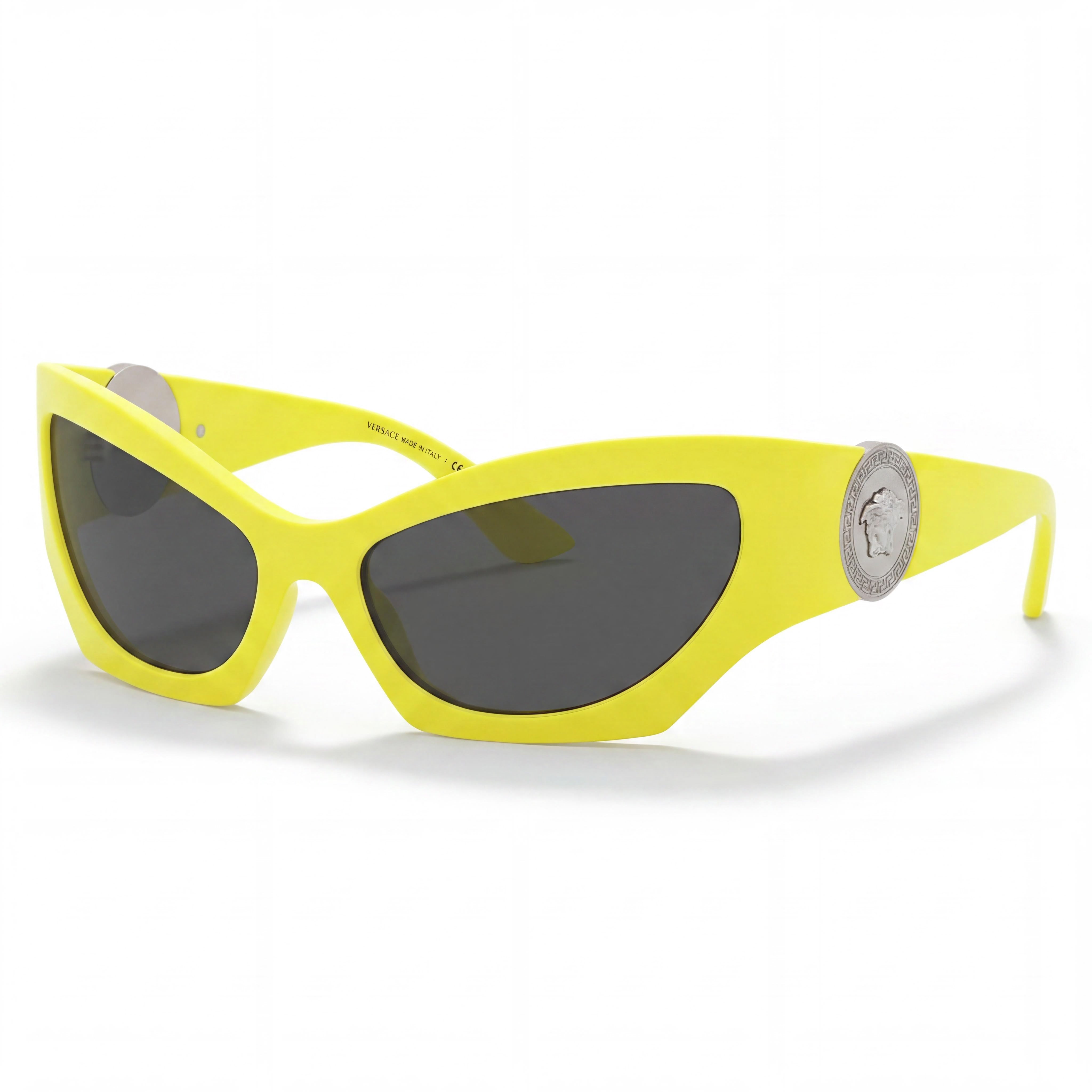 Versace VE4450 Women's Cat Eye Yellow Dark Grey Plastic Frame Sunglasses with Grey Lenses 100% UV Protection 60mm, Photo 1