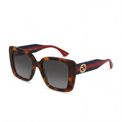 Gucci Classic Women's Full Rim Butterfly Sunglasses, Havana Blue Brown Plastic Frame, Brown Non-Polarized Lenses, 53mm