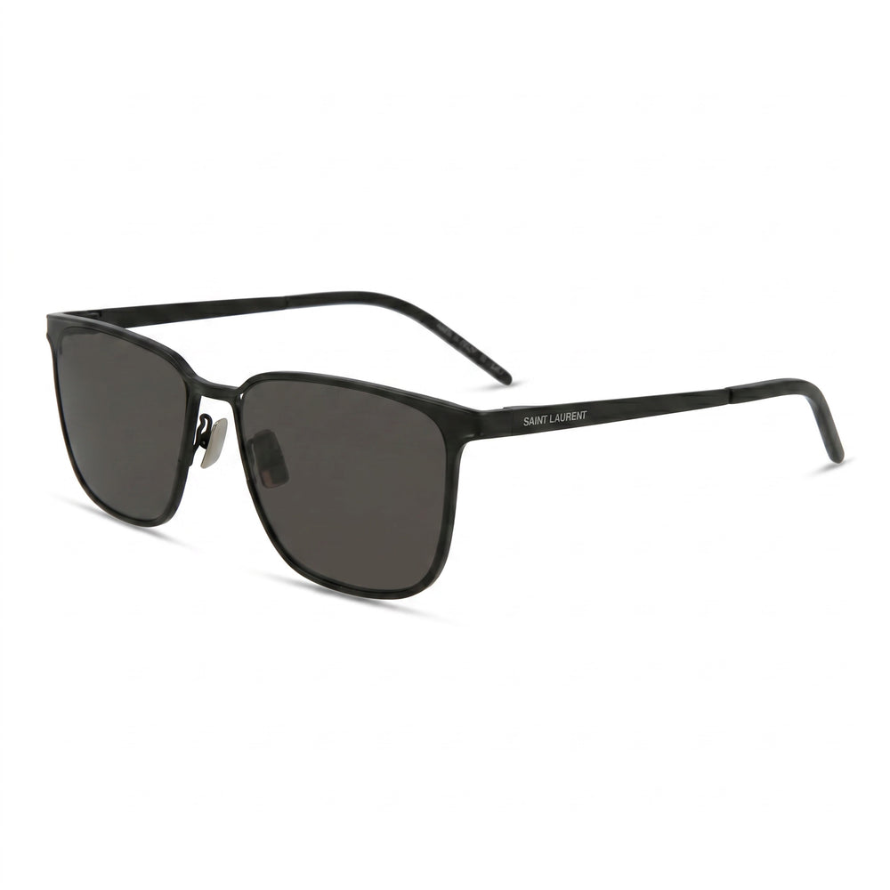 Gafas de sol cuadradas/rectangulares Yves Saint Laurent para hombre, montura de metal negro, lentes negras, protección UV, 56 mm