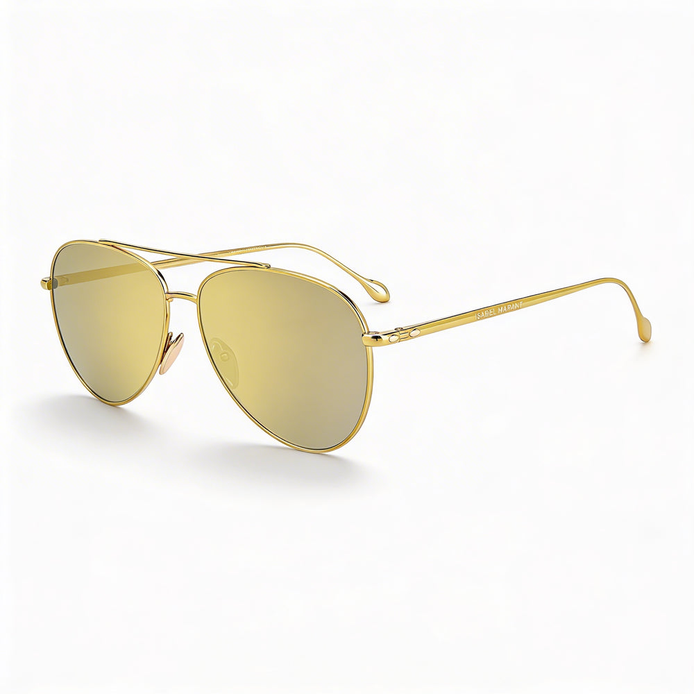 Gafas de sol Isabel Marant Im0011s de metal con forma de aviador para mujer con montura amarilla y lentes amarillas espejadas marrones, tamaño 60 mm