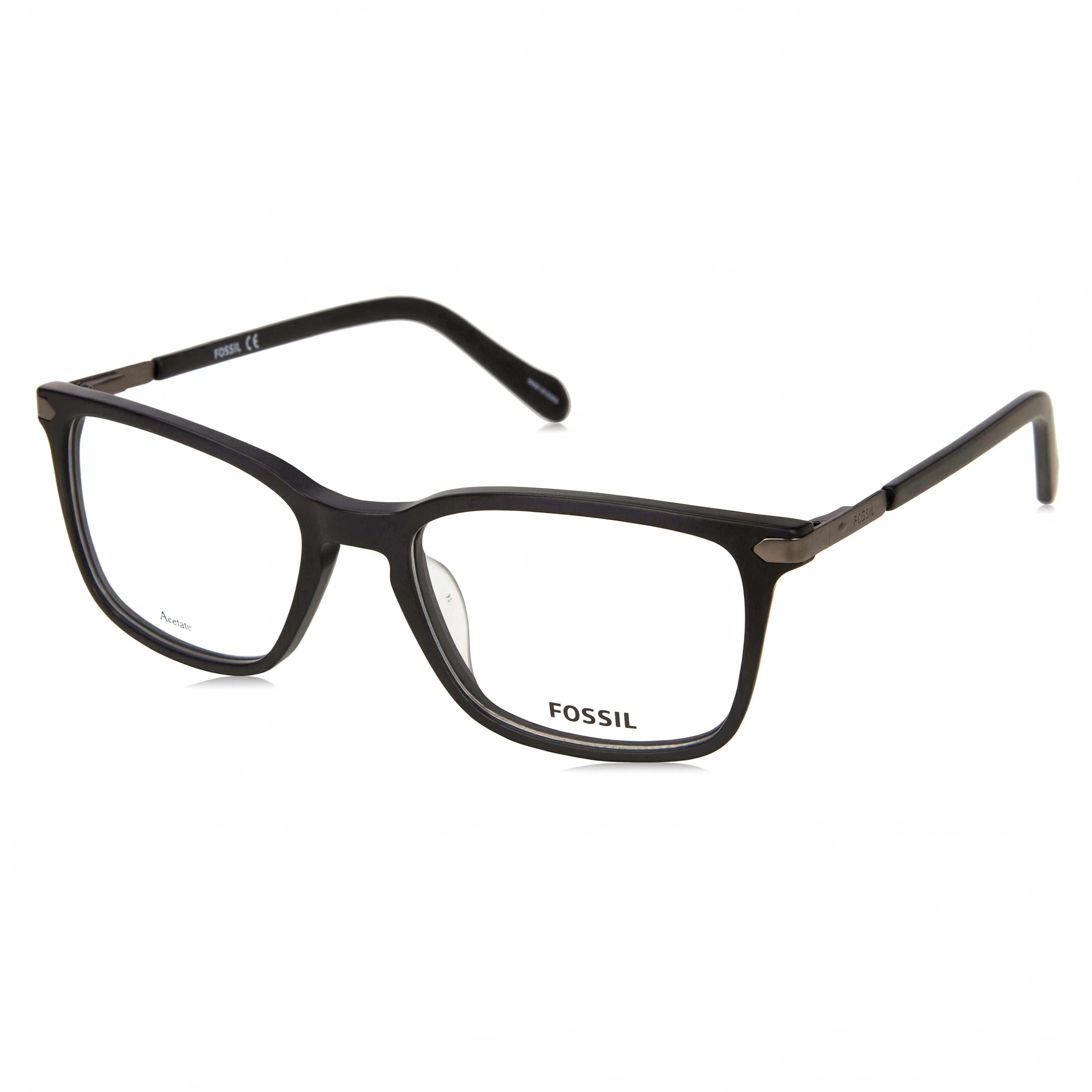 Fossil 7075/G Unisex Rectangular Matte Black Acetate & Stainless Steel Eyeglasses Frame 52mm, Photo 1