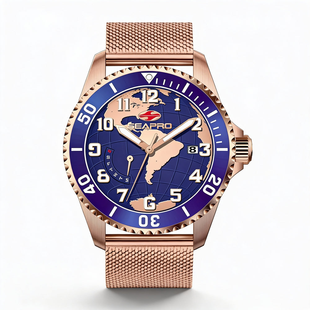 Reloj Seapro para hombre con movimiento de cuarzo, esfera azul, acero inoxidable, resistente al agua
